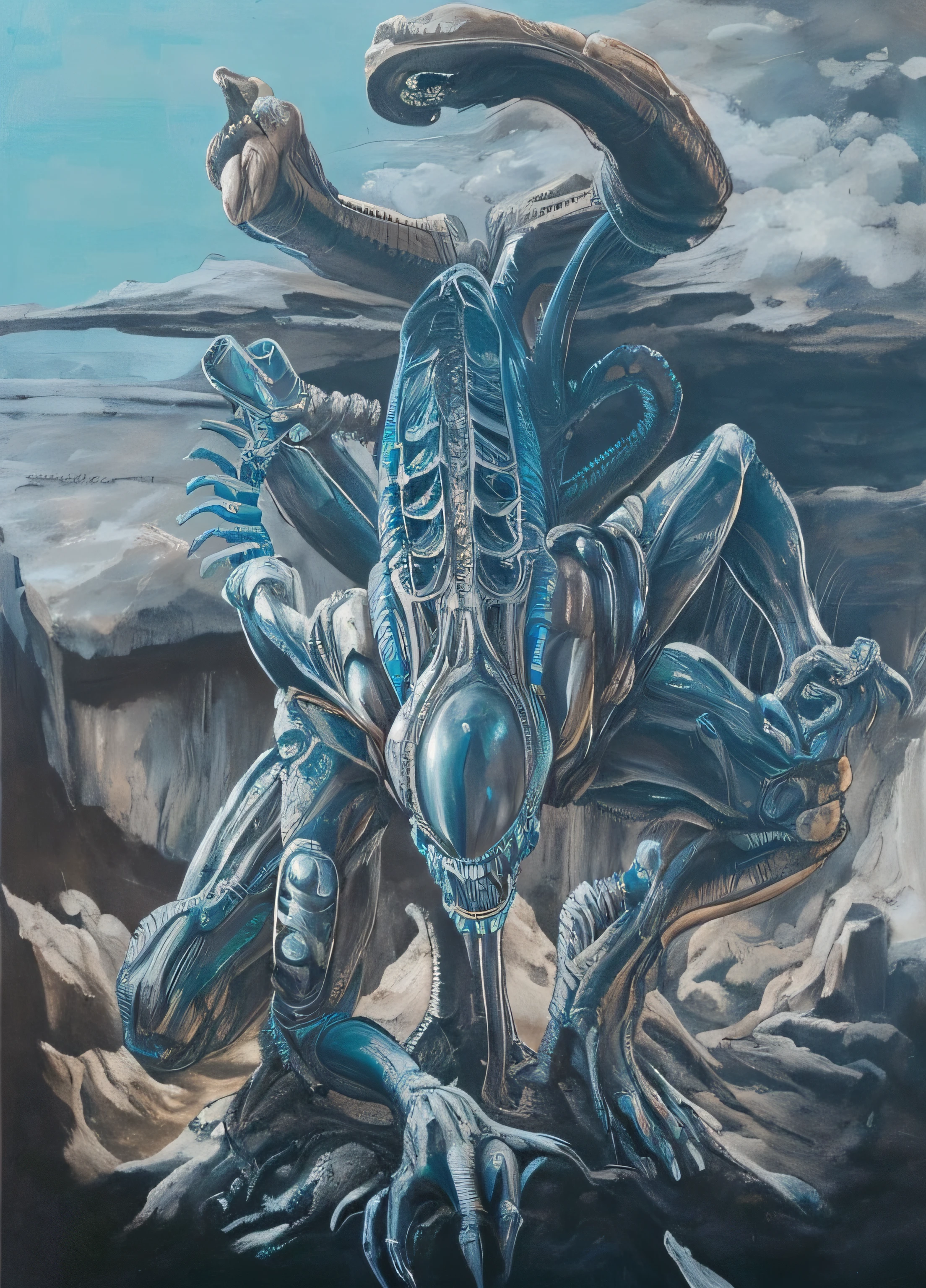 close-up, POV <lora:alien_lora:1> bigbadejo alien_monster (xenomorph:1.1) by giger <lora:tiptoesStandingDoggy_ttfV2:.75> , <lora:povBlackCockBlowjob_v01Epoch81:1> pov sucking a big black cock,