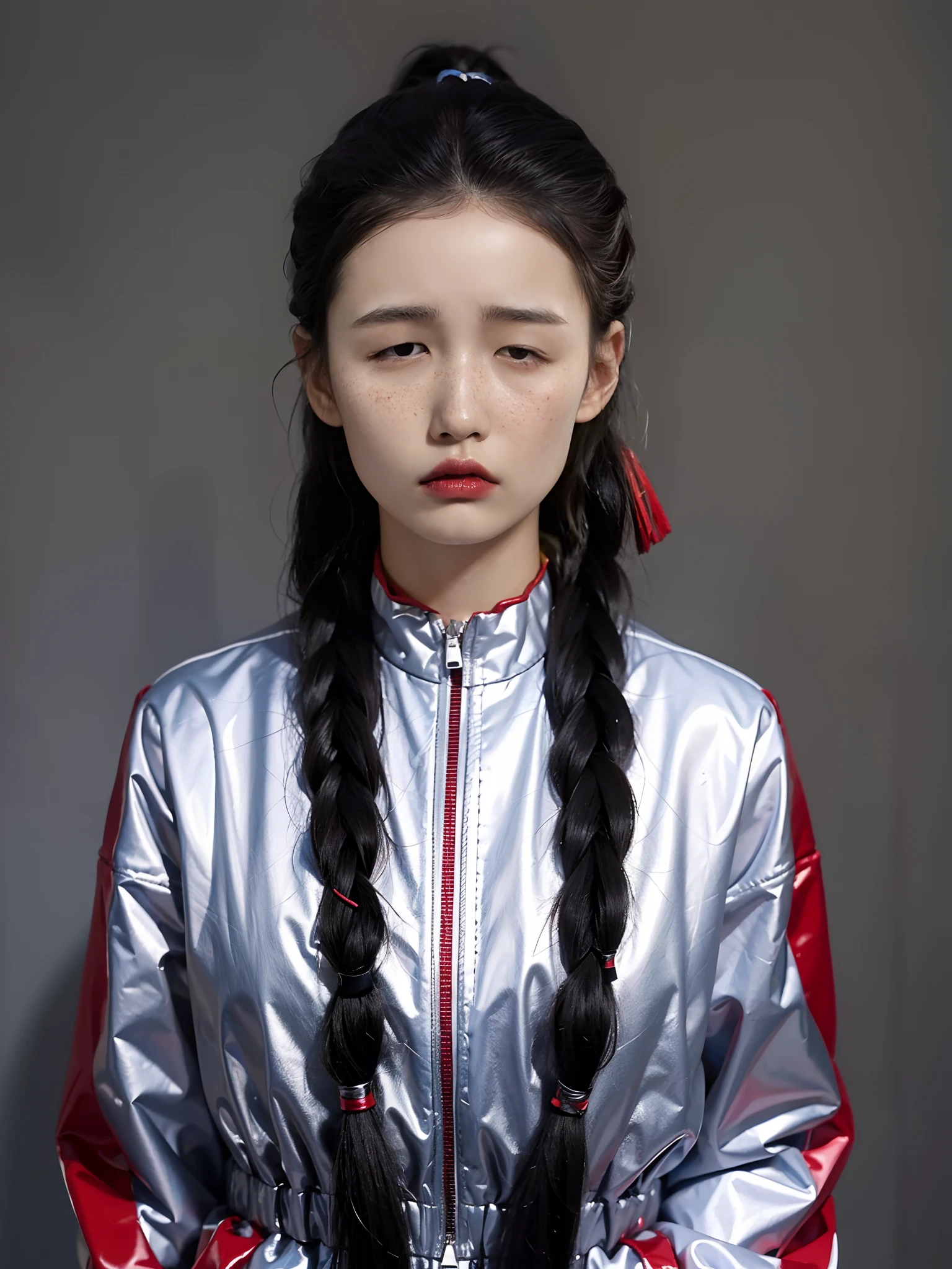 A female high school student,Wearing PVC yellow school uniform