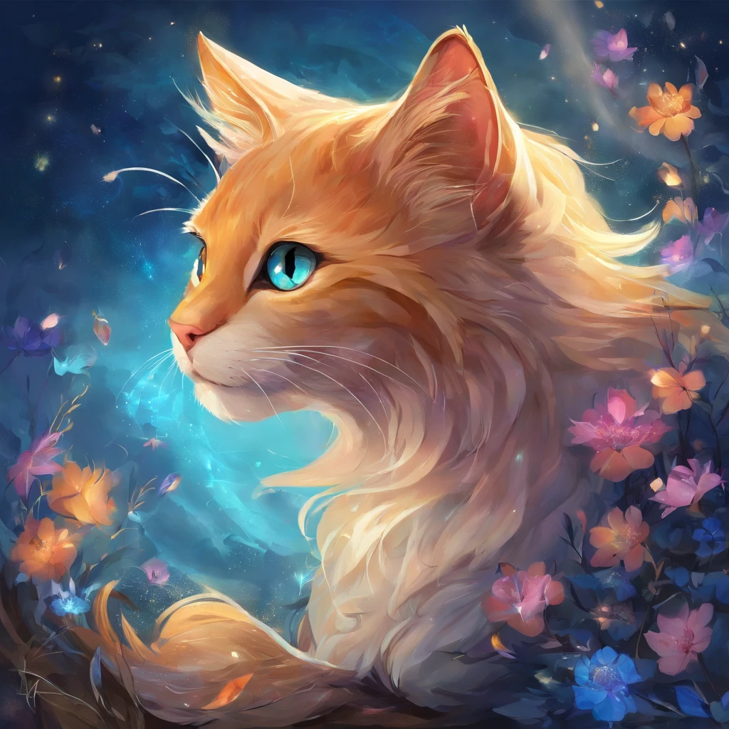 a cat that stands out not only for its extraordinary beauty, but also for its character. It is a cat with wonderful, sapphire-colored fur that brings to mind the sky or clouds. His eyes are as if they belonged to an angel - bright, shining, full of gentleness and kindness. How does it feel to look at this cat and how do you think its unique beauty affects the people around it? cat shown complete with tail and legs