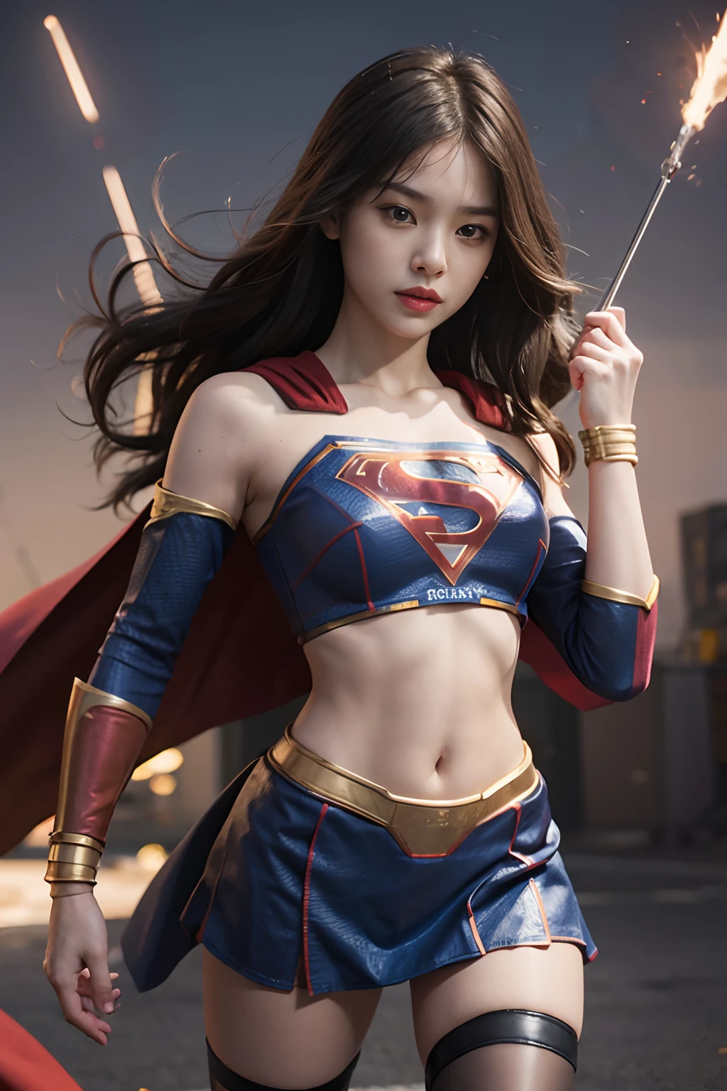 photorealistic, high resolution, soft light,1women, solo, hips up, (detailed face), jewelry, superman clothing