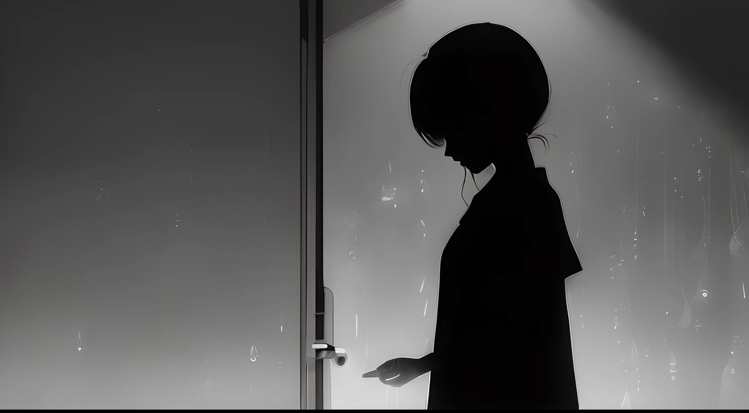 (a very delicate and beautiful)、dead、closing eye、Hospital Room、Hold hands、(TThe shirt)femele、Offensive photo、独奏、(silhuette)、raindrops、dark backgrounds、Black figure、(silhuette)、skinny body、dark backgrounds、single body、mournful、1 persons