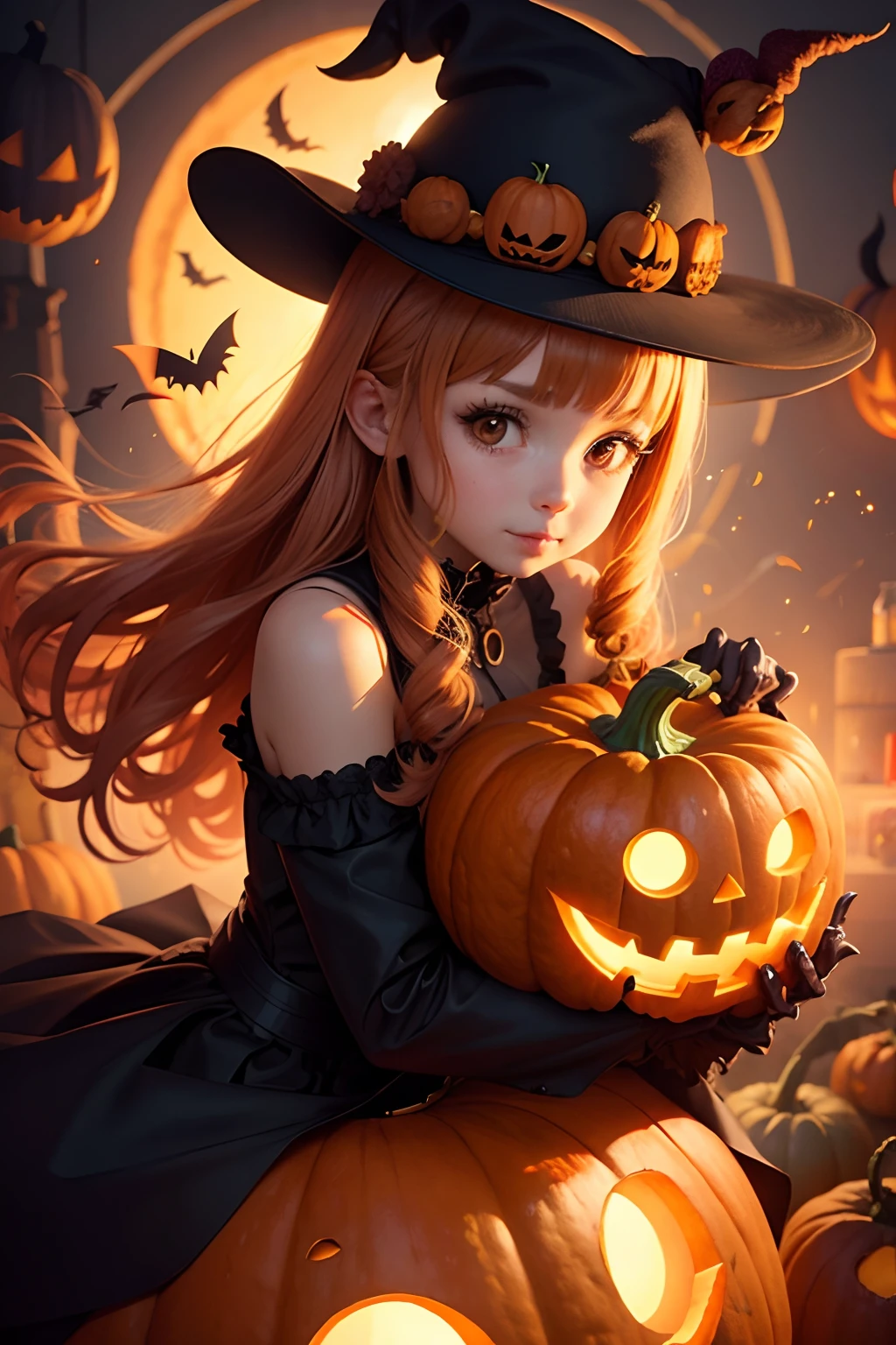 Halloween、Halloween Pumpkin、Background、Black Background、Watercolor splash、