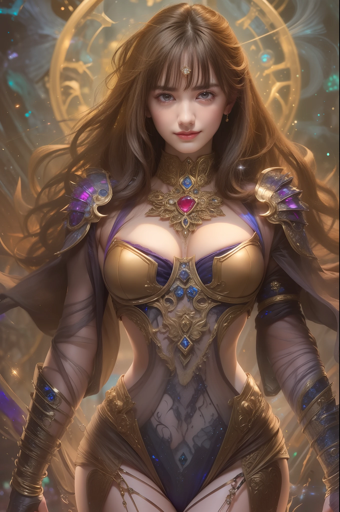 (Detailed iridescent bodysuit with beautiful fractal or marble design:1.5), (Beautiful and d delicate ruby, topaz, emerald and sapphire jewelry:1.6), Complex and colorful biomechanical bodysuit, Zentangle, mandalas, Entangled, Vulgarity, beutiful breast, (Open legs:1.4), obscenity, (Lewd smile:1.2), coarse, Obscene, mean, (raunchy:1.2), (Immoral:1.2), Lachish, (small breasts with beautiful raised areolas,:1.5), (Cameltoe), (Expression of ecstasy:1.2), Photorealistic, Official art, Unity 8k wallpapr, 8K Portrait, Best Quality, Very high resolution, (Incredibly beautiful nature background:1.6), One girl, One beautiful age italian girl, (18 years old:1.3), (Sexy and glamorous:1.1), (A coquettish expression:1.6), (seductively smiling:1.2), (Full body), (erotic posing:1.5), (Magic Attack Pose:1.6),(magical effects like sparkles or energy:1.5), (Electric shock from hands:1.1), Beautiful seductive face, Portrait, (Thick eyebrows:1.2), (Big purple eyes:1.2), Beautiful eyes with fine symmetry, (Ultra detailed eyes:1.4), (High resolution eyes:1.1), Intimate face, (ultra detailed skin texture:1.4), White skin, pale skin, Perfect Anatomy, Thin, (Beautiful toned body:1.1), Hair Bow, (Moist skin:1.1), full of sweat, No makeup, dark circles, Good anatomy, Focus Face, good-looking, (Emilia Clark:0.6) (Emma watson:0.3),(Jennifer Connelly:0.4), (sensual face:1.5), Elegant face, Nice, Dolce, Cyberpunk Sci-Fi, (Gauntlets with intricate and beautiful designs:1.2), Blurred background, Blurred foreground, depth of fields, (Motion Blur:1.1), (Small breasts:1.2), Sheer breast, (beautiful boob:1.2), (NSFW:1.2), large hips, drivel, Juice stain, grabbing on breasts, (Slim and toned body:1.5), (Low-cut punk medieval armor:1.2), (Bright chrome gold lingerie with sharp reflections:1.2) (Pedras preciosas:1.2), full of sweat, Wetty