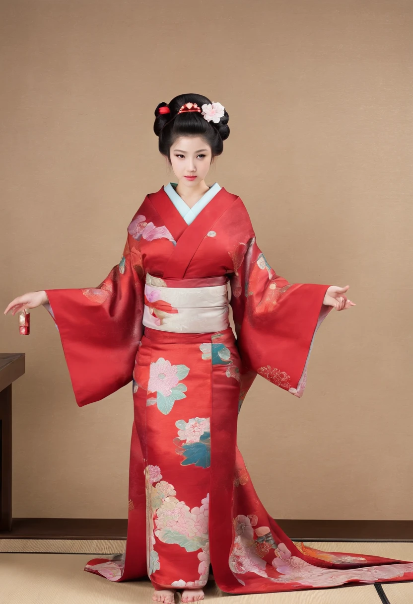 (((Japan traditional elegant sexy kimono red. Movie TV Portrait Theme Antique Edo Period.Great Olympiad.Twelve Uniforms.concubine. Bare shoulder))), (Layering kimono:1.3).Sitting in the hall. Edo Castle. Night view_mix4, 20d,A hyper-realistic:1.37),(SONY_a1.SEL50F12GM),16K HD,masuter piece, hyper photorealistic:1.3,((Clear lip details)),Beautiful breasts with F cups,Concubine in beautiful kimono. Detailed texture of the skin.