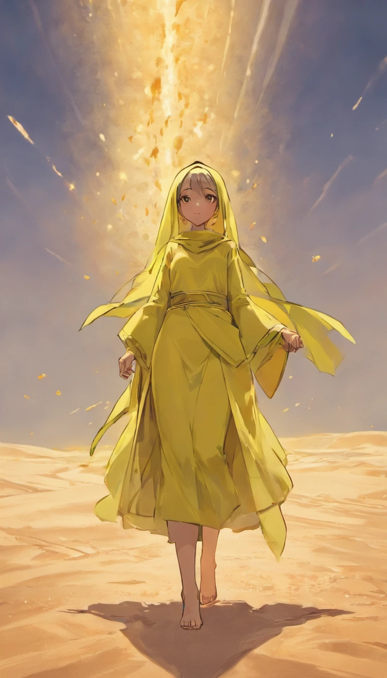 Yellow sand in the sky,The background is a vast desert, digital landscape art, Detailed scenery —width 672, landscape artwork, environment design illustration, scenery art detailed, concept-art, 4k highly detailed digital art, 4 k digital painting, 4k digital painting, stunning digital illustration, Desert background, digital painting concept art, Detailed digital painting, Muslim woman walking, hijab