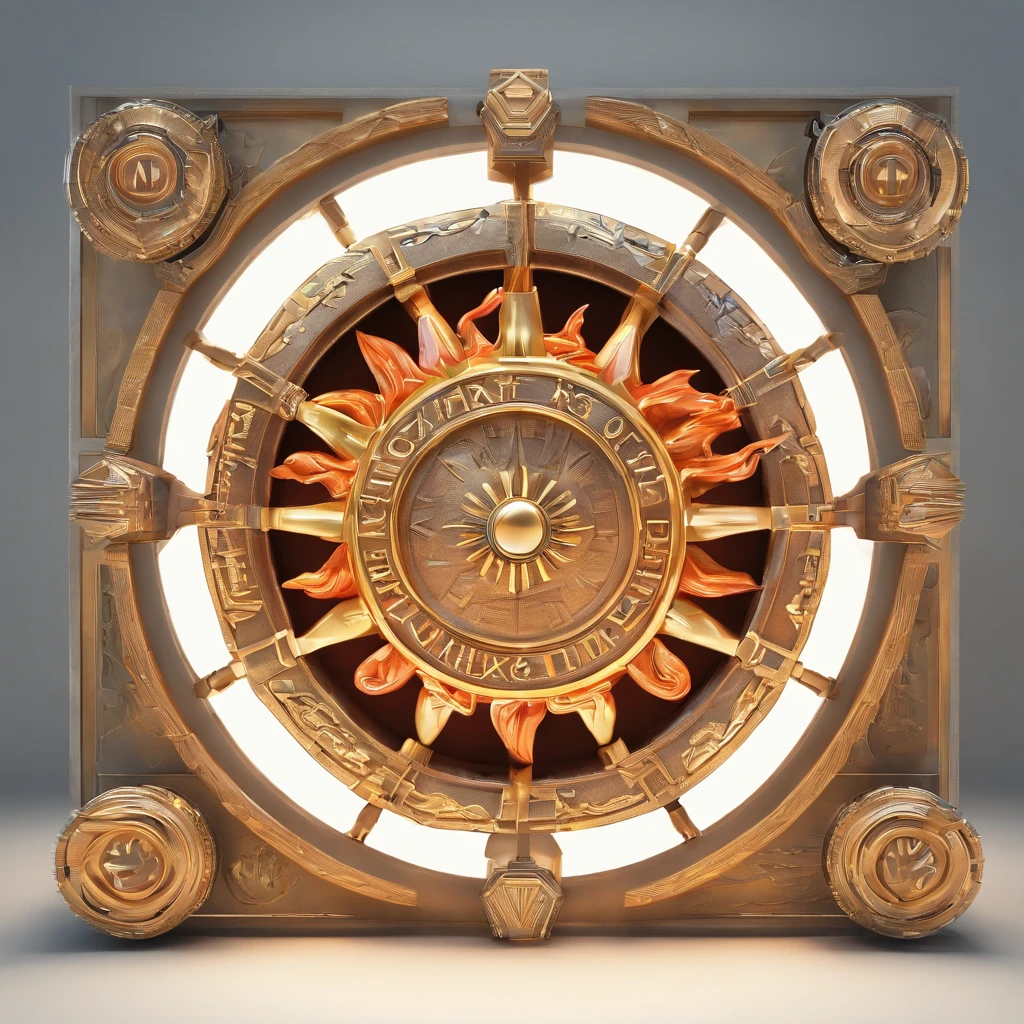 The wheel of fortune is in the middle,There is a water element in the upper left corner,There is an earth element in the lower left corner,There is a wind element in the upper right corner,There is a fire element in the lower right corner,