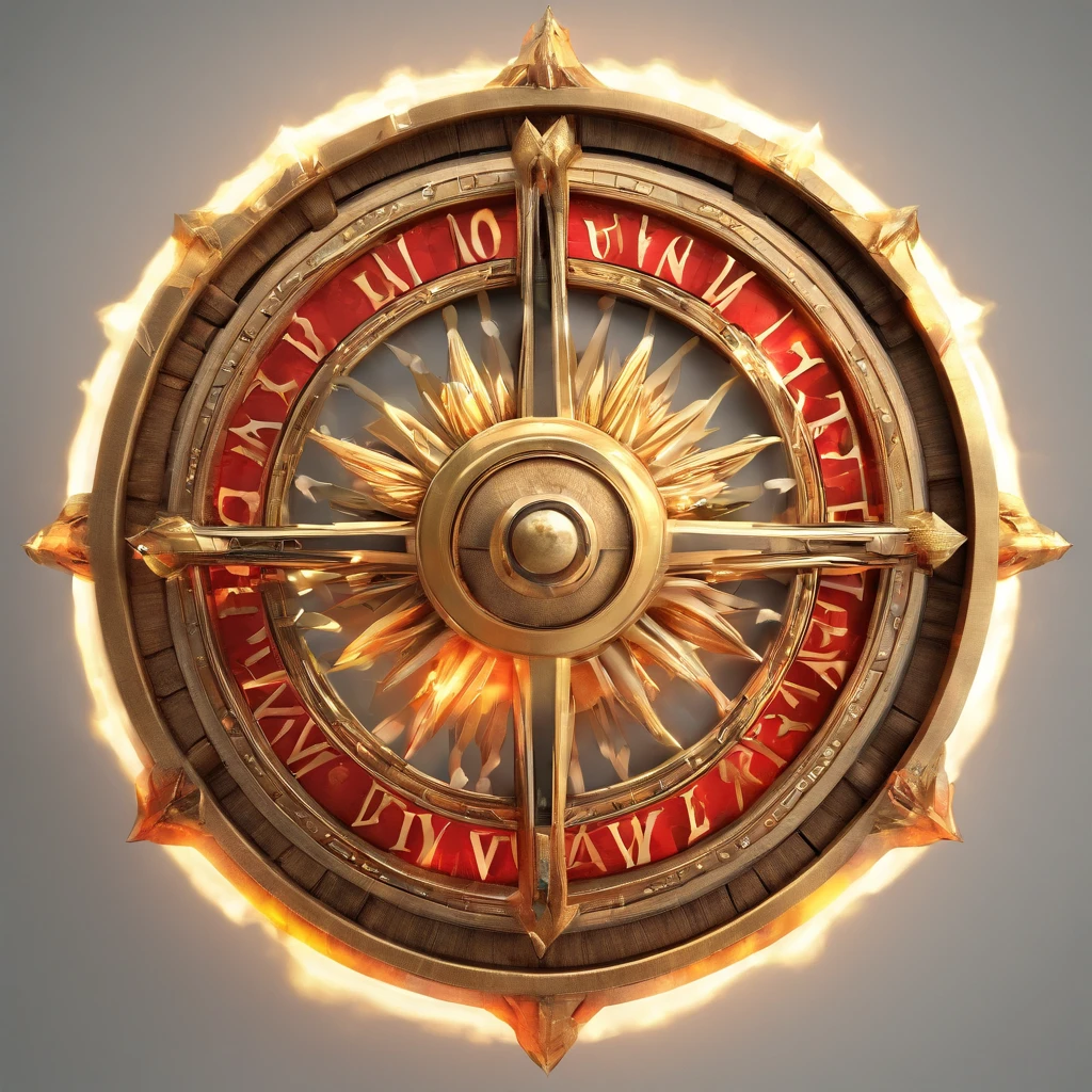 The wheel of fortune is in the middle，There is a water element in the upper left corner，There is an earth element in the lower left corner，There is a wind element in the upper right corner，There is a fire element in the lower right corner，