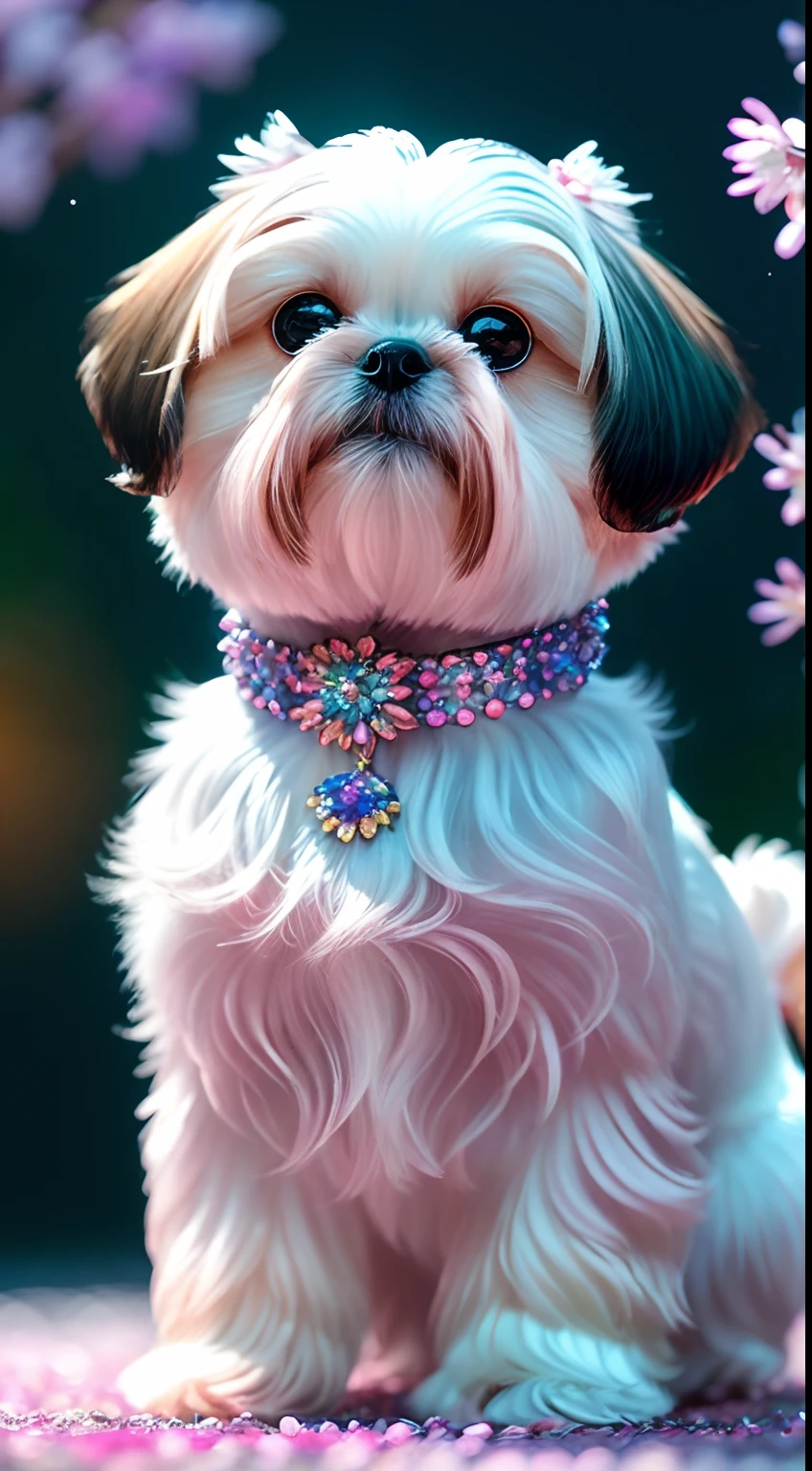 Crystal Spring Blossom、
Fantasia、intergalactic、cleanness、
glinting、SHINES、magnifica、colourfull、Shih Tzu in the back
Magic Pictures, dramatic  lighting, photorealisim, The ultra-detailliert, 4K, depth of fields, hight resolution