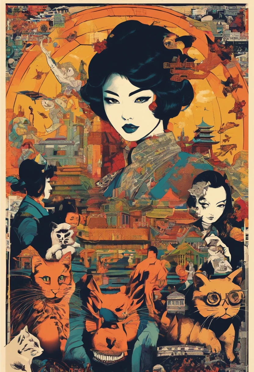 Picture of a group of 6 Japan people in their 20s enjoying a Halloween party, Trending in art stations, dressed in punk clothing, Detailed, ultra-realistic rendering, British gang member, Street style, intimidating pose, planet of the cats, Fashion clothes, Urban Samurai, meow, West Slavic traits, 8 1 5, animations