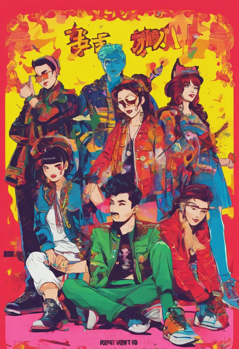 Picture of a group of 6 Japan people in their 20s enjoying a Halloween party, Trending in art stations, dressed in punk clothing, Detailed, ultra-realistic rendering, British gang member, Street style, intimidating pose, planet of the cats, Fashion clothes, Urban Samurai, meow, West Slavic traits, 8 1 5, animations