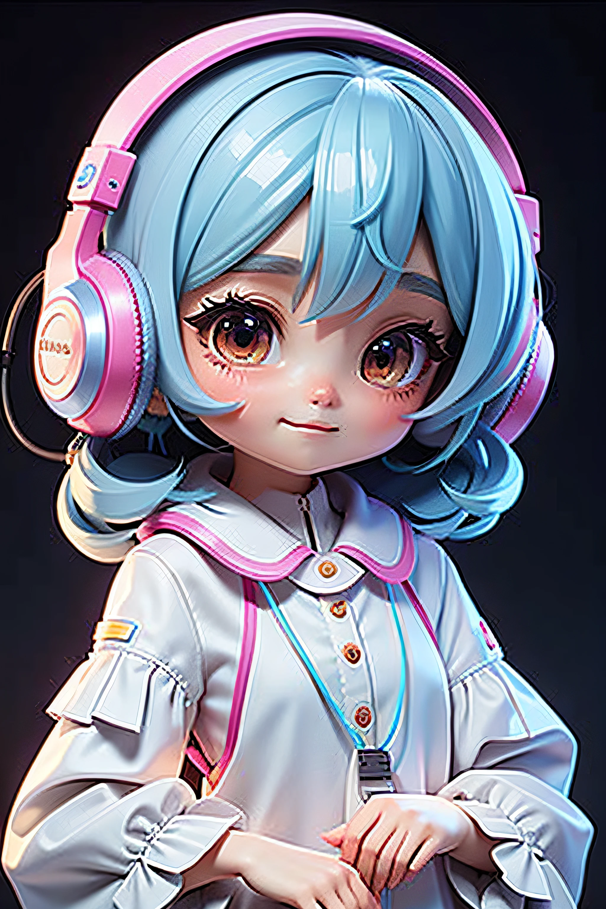 Loli beautiful girl , Delicateeyes, Delicate smile, milkyW, Headsets, holograph,  deep dark background