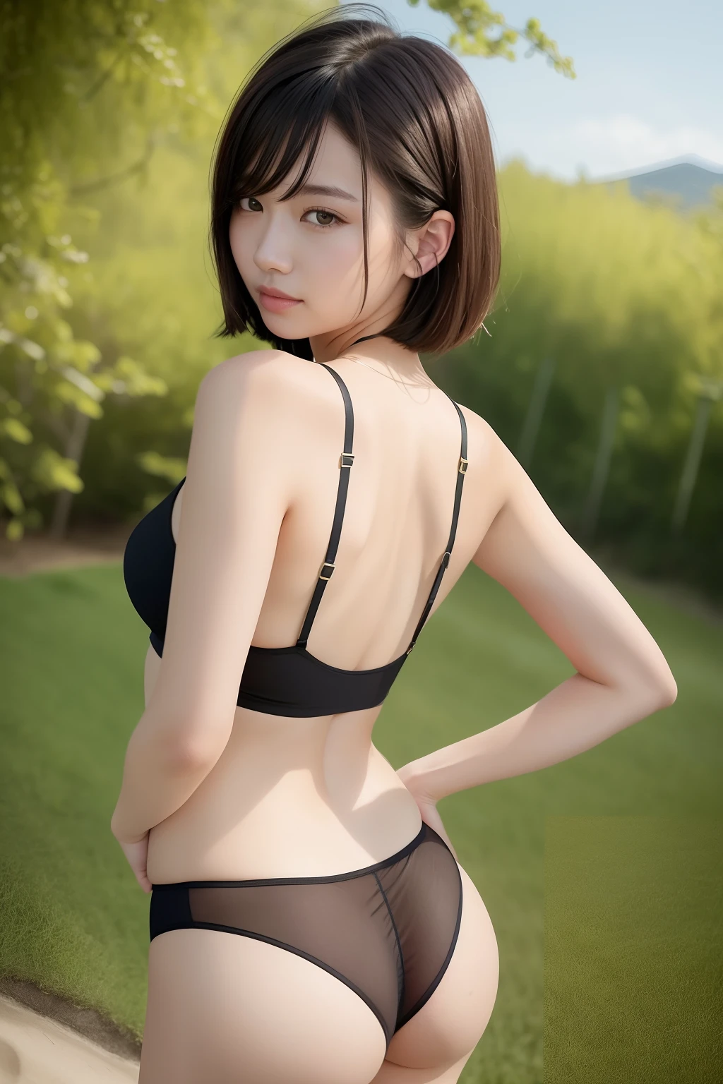 (Raw photography:1.2)、(Photorealsitic:1.4)、(top-quality:1.4)、超A high resolution、(A detailed eye)、(detailed facial features)、(detailed clothes features)、nffsw、8K分辨率、solofocus、bangss、skin tightening、(Slender girl)、Dreamy、
(Ultra-fine illustration)、Check Explanation、Request for clarification、landscapes、No letters、
virtualgirlAim、mideum breasts、Short hair Brown hair Black eyes、
1 girl in、The upper part of the body、
Crystal Pendant、
Sweaty ass in underwear
pitiable、A sexy、Show me your lying ass
(A smile),Legs open