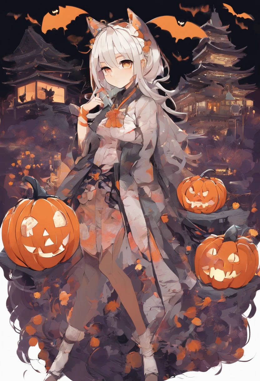 (Japan people in their 20s or more enjoying Halloween events ),(Best Pose),(best angle), (Better representation), Eduardo Cobra Acor Chorchoament ,Multidimensional geometric wall portrait, Artistically, Chibi,yang08k, Beautiful fece, colouring,