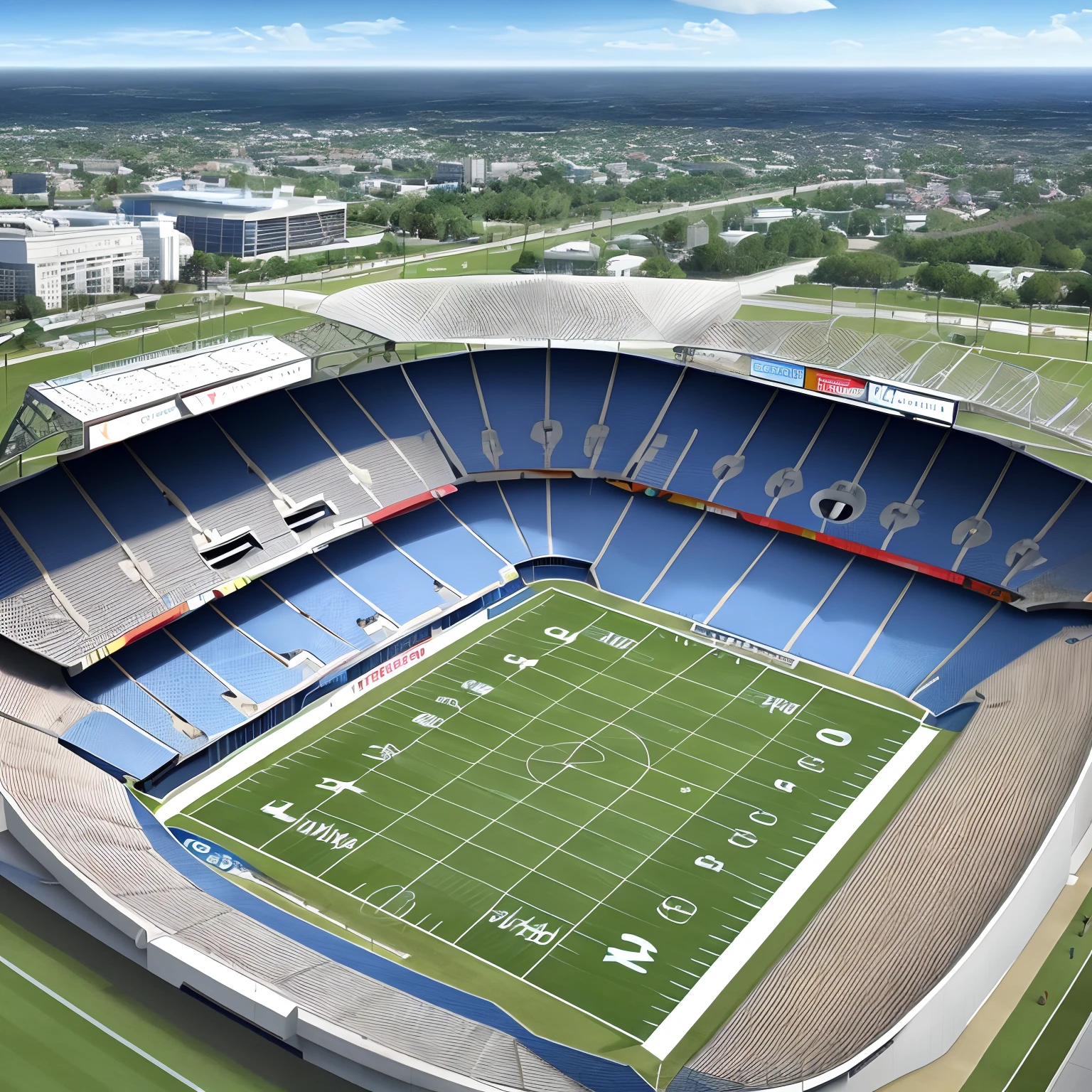 Football stadium with blue details as realistic as possible