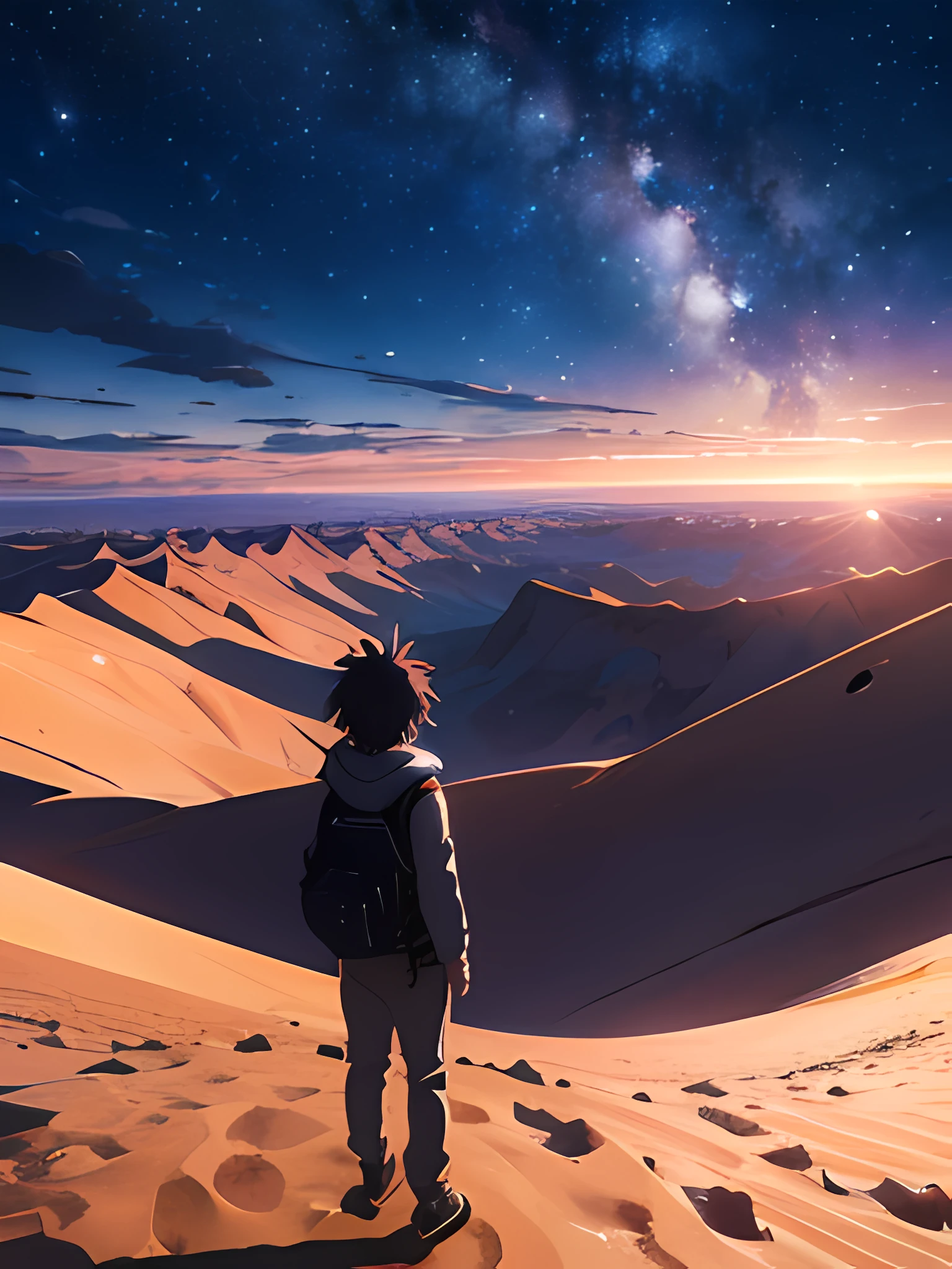 anime, desert, night, landscape, stunning, kimi no nawa, muslim man