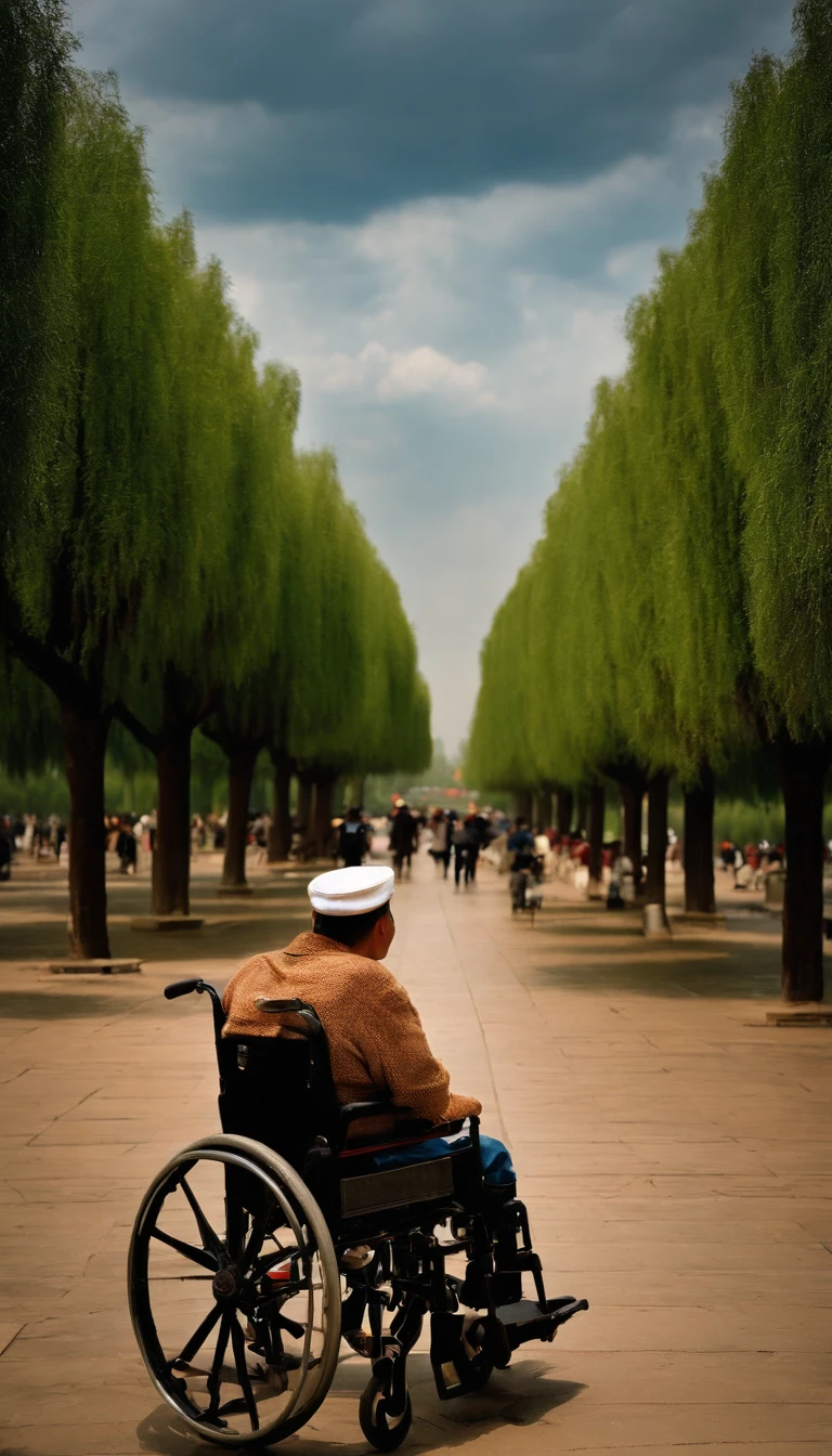 Stetson sat in a wheelchair and looked at the sky in confusion,Ditan Park, Beijing, 2000