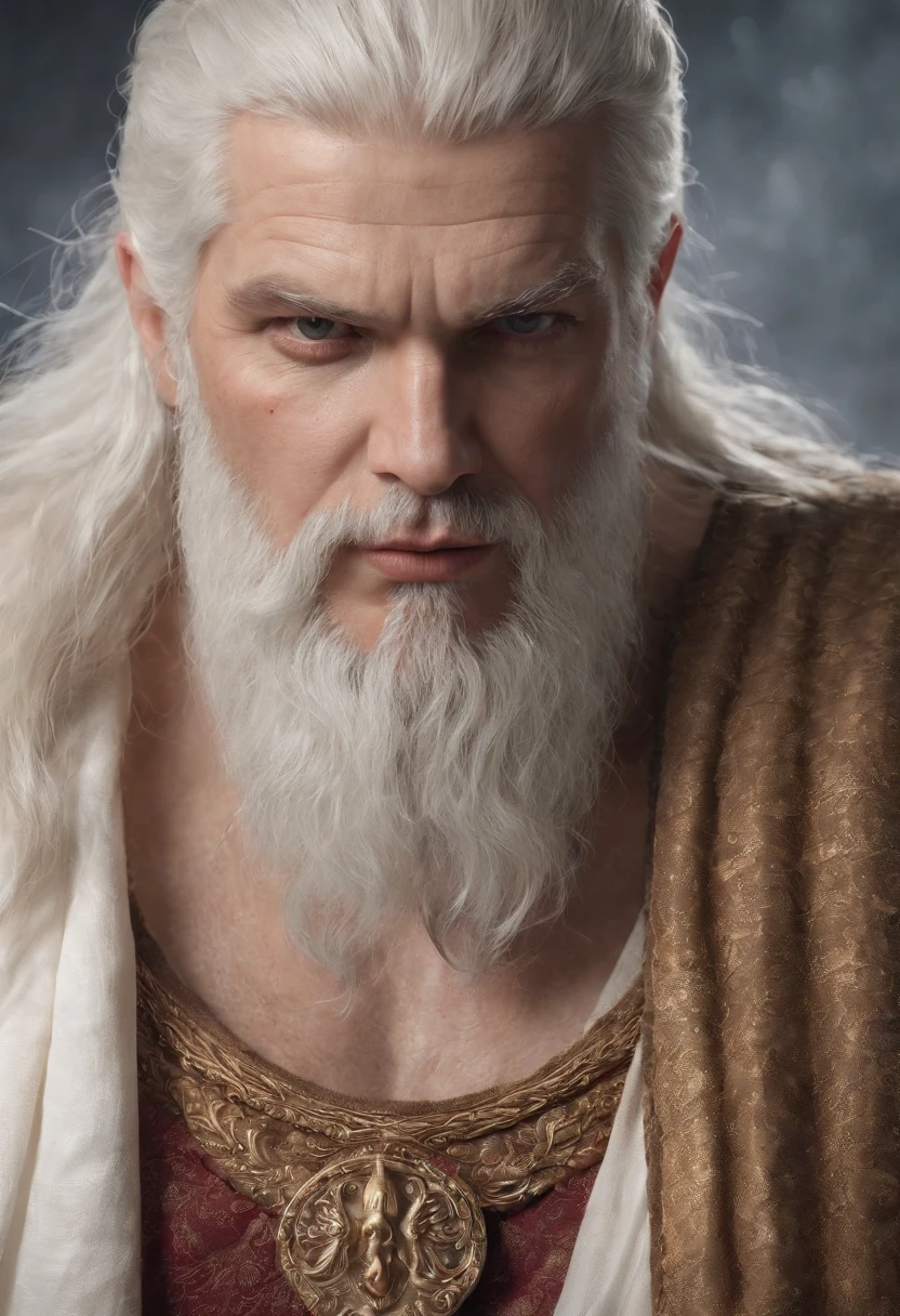 full portrait of zeus wear Greek clothes and hold  thunder bolt in his hand, white hair and long beard, highly detailed, ultra detail, studio shoot, cinematic angle, 85mm prime lens, macro lens, iso 100, f/4, canon eos, canon 5d, --quality 100, --s 5000, --stylise 1250, real human skin, vibrant details, hyperrealistic, octane render, 8k, best quality, masterpiece, an extremely delicate and beautiful, extremely detailed ,CG ,unity ,wallpaper, Amazing, finely detail, masterpiece, best quality, official art, extremely detailed CG unity, 8k wallpaper