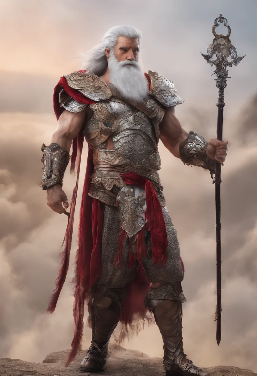 full portrait of zeus wear Greek clothes and hold thunder bolt in his hand, white hair and long beard, highly detailed, ultra detail, studio shoot, cinematic angle, 85mm prime lens, macro lens, iso 100, f/4, canon eos, canon 5d, --quality 100, --s 5000, --stylise 1250, real human skin, vibrant details, hyperrealistic, octane render, 8k, best quality, masterpiece, an extremely delicate and beautiful, extremely detailed ,CG ,unity ,wallpaper, Amazing, finely detail, masterpiece, best quality, official art, extremely detailed CG unity, 8k wallpaper