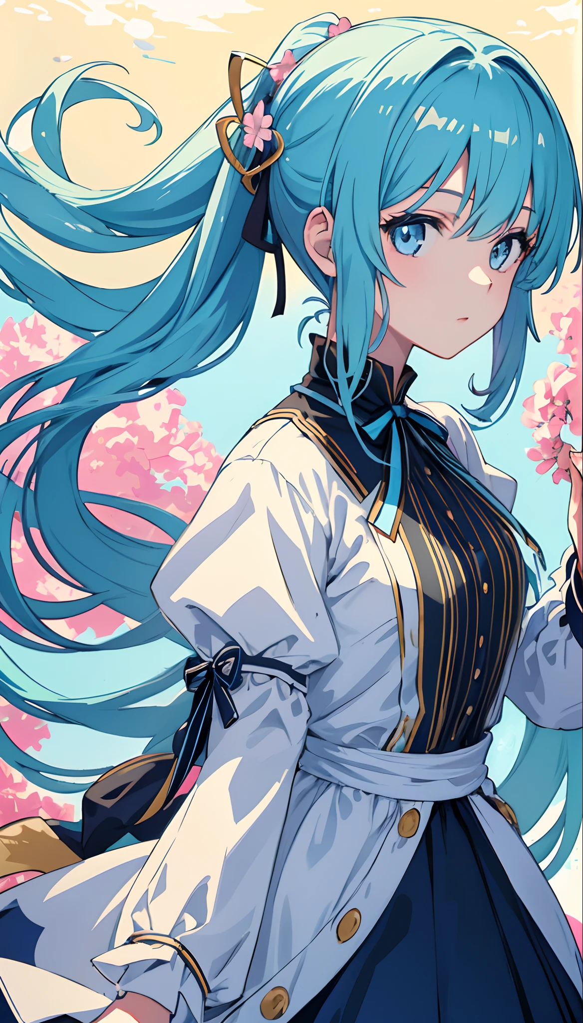 (masterpiece), (best quality), (ultra detailed),(disheveled hair),(illustration), (1girl), (Fashionable clothing), standing, Fashion model, looking at viewer, (interview), (simple background),beautiful detailed eyes, delicate beautiful face, Floating,(high saturation),(colorful splashes),colorful bubble,(shining), focus on face,  ponytail, kamisato ayaka, light blue hair, bangs, hair ring, floating flowers, floating hairs, (shining), best lighting, best shadow,
