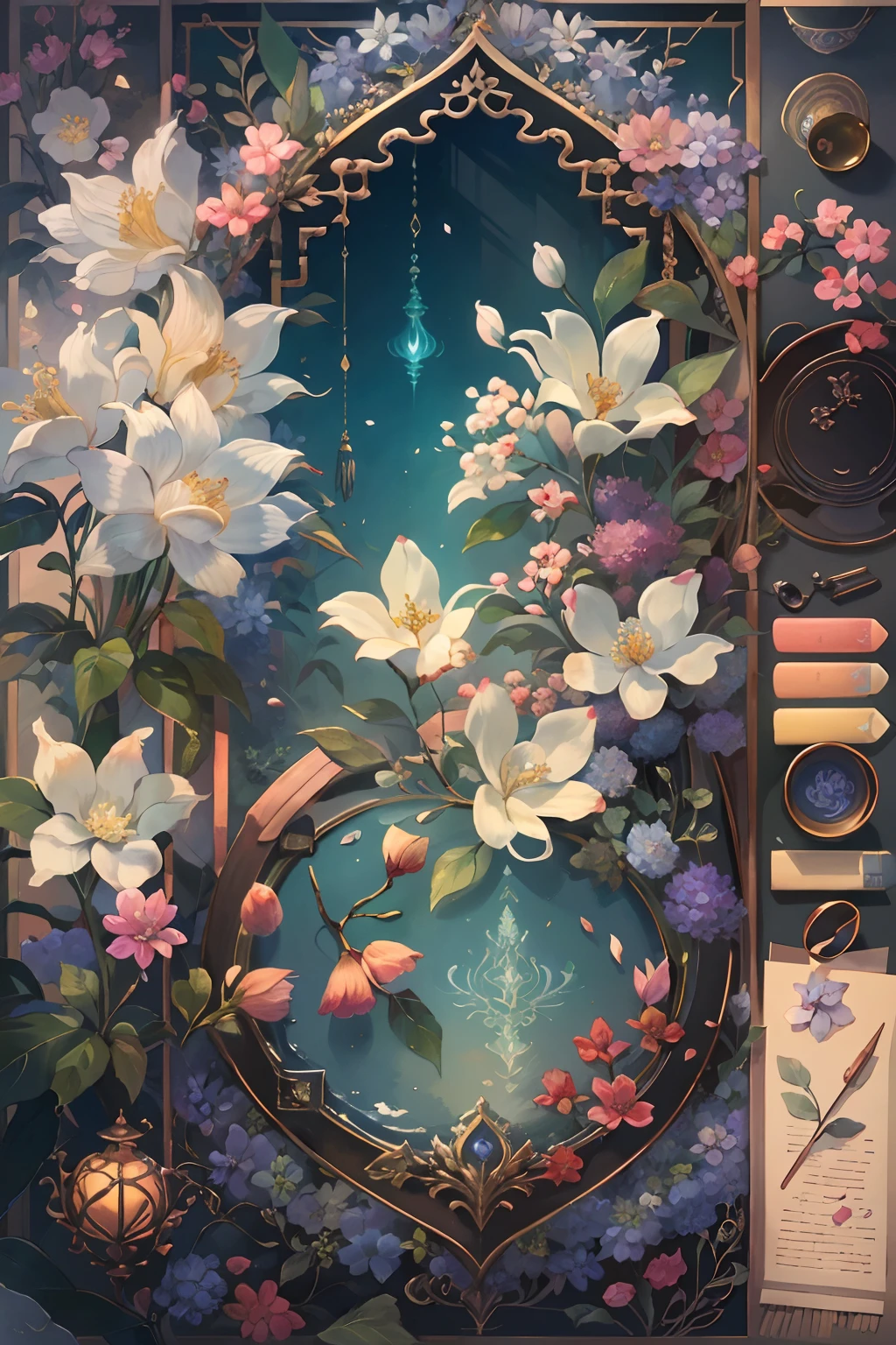 Original，（illustratio：1.1），（best qualtiy），（tmasterpiece：1.1），（the Extremely Detailed CG Unity 8K Wallpapers），（a color：1.2），jasmine flowers，Jasmine petals，scenecy，rios|Wagas，
