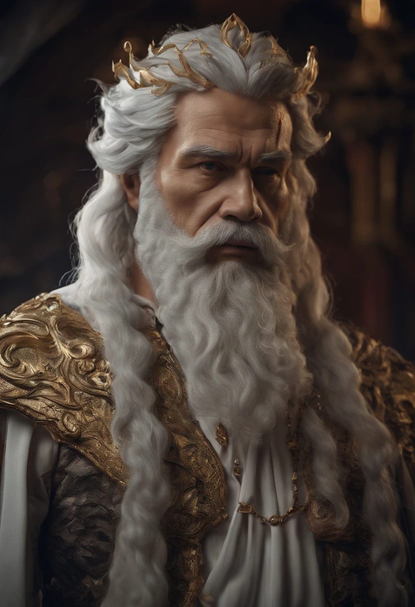 full portrait of zeus wear Greek clothes and hold thunder bolt in his hand, white hair and long beard, highly detailed, ultra detail, studio shoot, cinematic angle, 85mm prime lens, macro lens, iso 100, f/4, canon eos, canon 5d, --quality 100, --s 5000, --stylise 1250, real human skin, vibrant details, hyperrealistic, octane render, 8k, best quality, masterpiece, an extremely delicate and beautiful, extremely detailed ,CG ,unity ,wallpaper, Amazing, finely detail, masterpiece, best quality, official art, extremely detailed CG unity, 8k wallpaper