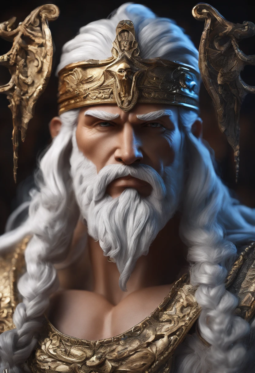 full portrait of zeus wear Greek clothes and hold thunder bolt in his hand, white hair and long beard, highly detailed, ultra detail, studio shoot, cinematic angle, 85mm prime lens, macro lens, iso 100, f/4, canon eos, canon 5d, --quality 100, --s 5000, --stylise 1250, real human skin, vibrant details, hyperrealistic, octane render, 8k, best quality, masterpiece, an extremely delicate and beautiful, extremely detailed ,CG ,unity ,wallpaper, Amazing, finely detail, masterpiece, best quality, official art, extremely detailed CG unity, 8k wallpaper