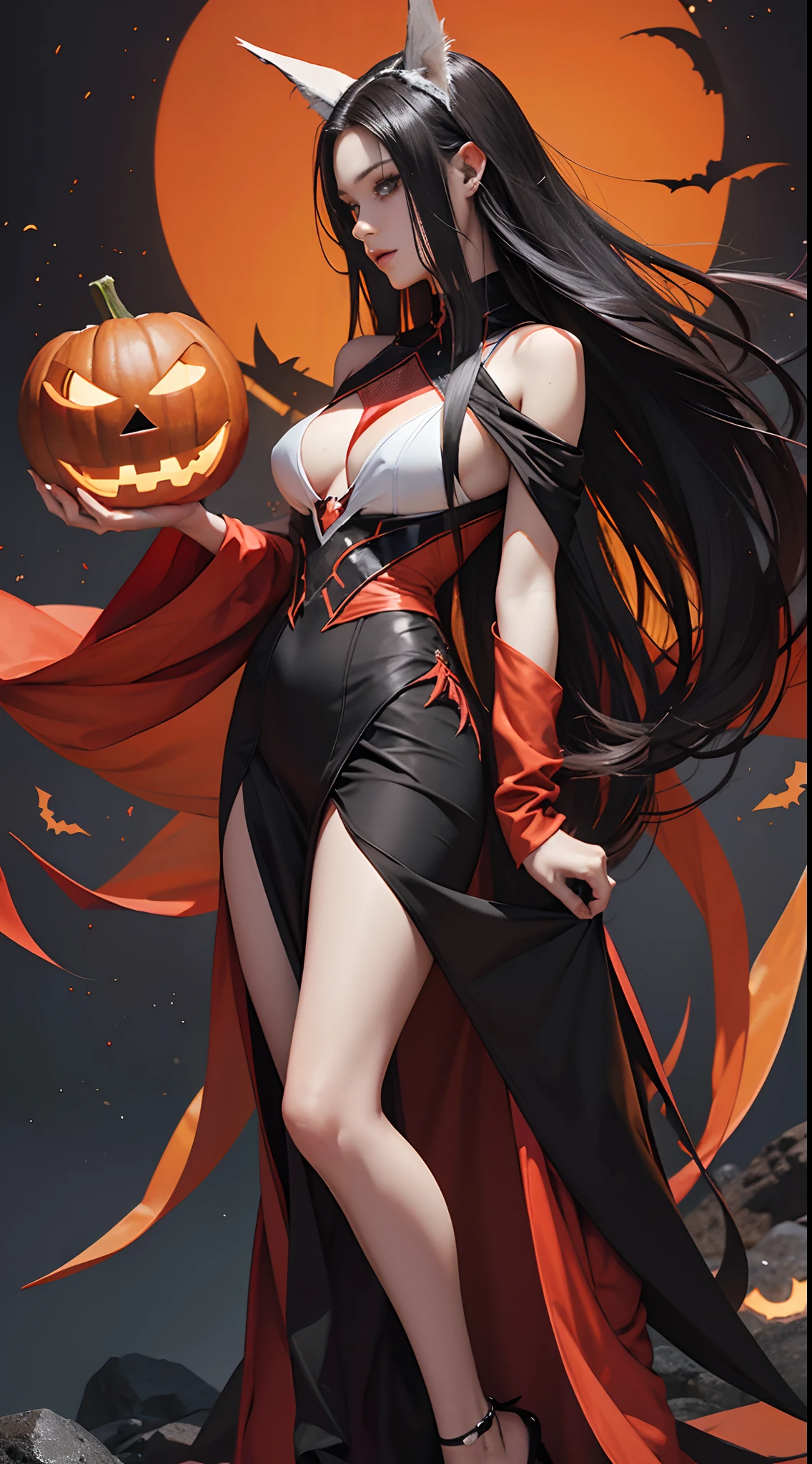 (Best Quality,4K,High resolution), 18yo woman, Red mesh hair on black hair, Long hair, Straight hair, , Comical appearance,(Best Quality,4K,High resolution), 18yo woman, Red highlights on black hair, Long hair, Straight hair, Transforming Woman,An abnormal,Cold eyes ,sharp eye,Red glowing eyes,Facial expression enhancement,,Changing the Appearance of a Transform,beast,Beastification,Evil Fight,le,Delicate illustrations drawn in detail,Decorated clothes,Realistic portrayal,Vibrant colors,expresive,Classic background(Best Quality,4K,High resolution), Comical appearance,(Best Quality,4K,High resolution), 18yo woman, Red highlights on black hair, Long hair, Straight hair, Cool Woman,Cold eyes ,sharp eye,comic strip,animesque,Comical illustration,busy,Deformed cute illustration,Full body projection,Halloween