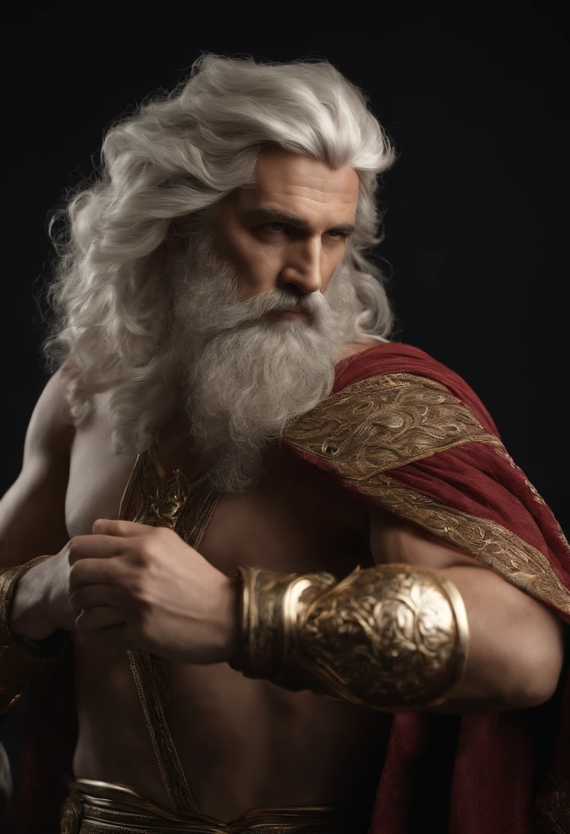 full portrait of zeus wear Greek clothes and hold thunder bolt in his hand, white hair and long beard, highly detailed, ultra detail, studio shoot, cinematic angle, 85mm prime lens, macro lens, iso 100, f/4, canon eos, canon 5d, --quality 100, --s 5000, --stylise 1250, real human skin, vibrant details, hyperrealistic, octane render, 8k, best quality, masterpiece, an extremely delicate and beautiful, extremely detailed ,CG ,unity ,wallpaper, Amazing, finely detail, masterpiece, best quality, official art, extremely detailed CG unity, 8k wallpaper