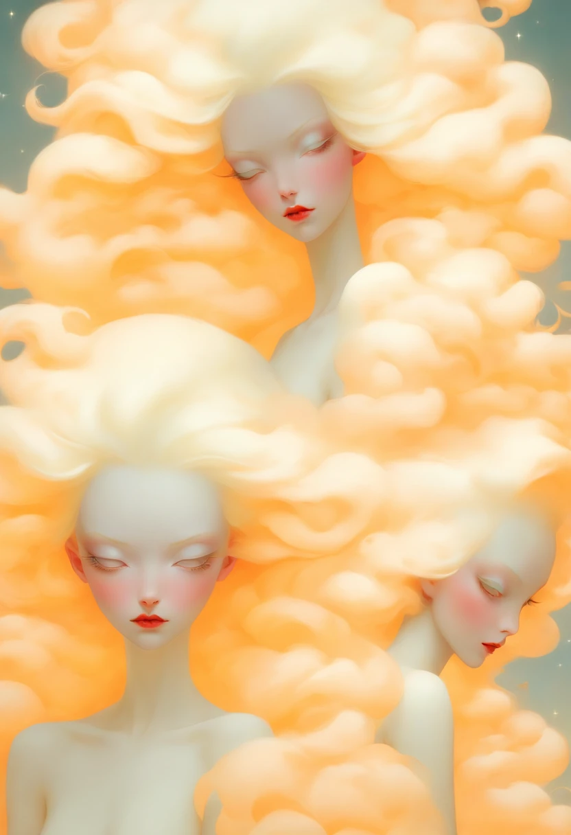 there are two women dressed in white with long hair, white skin and reflective eyes, natalie shau, portrait of albino mystic, with long white hair, albino white pale skin, with white long hair, inspired by Ignacy Witkiewicz, natalie shau tom bagshaw, inspired by Ray Caesar, white witch, monia merlo, pale goth beauty, pale white face