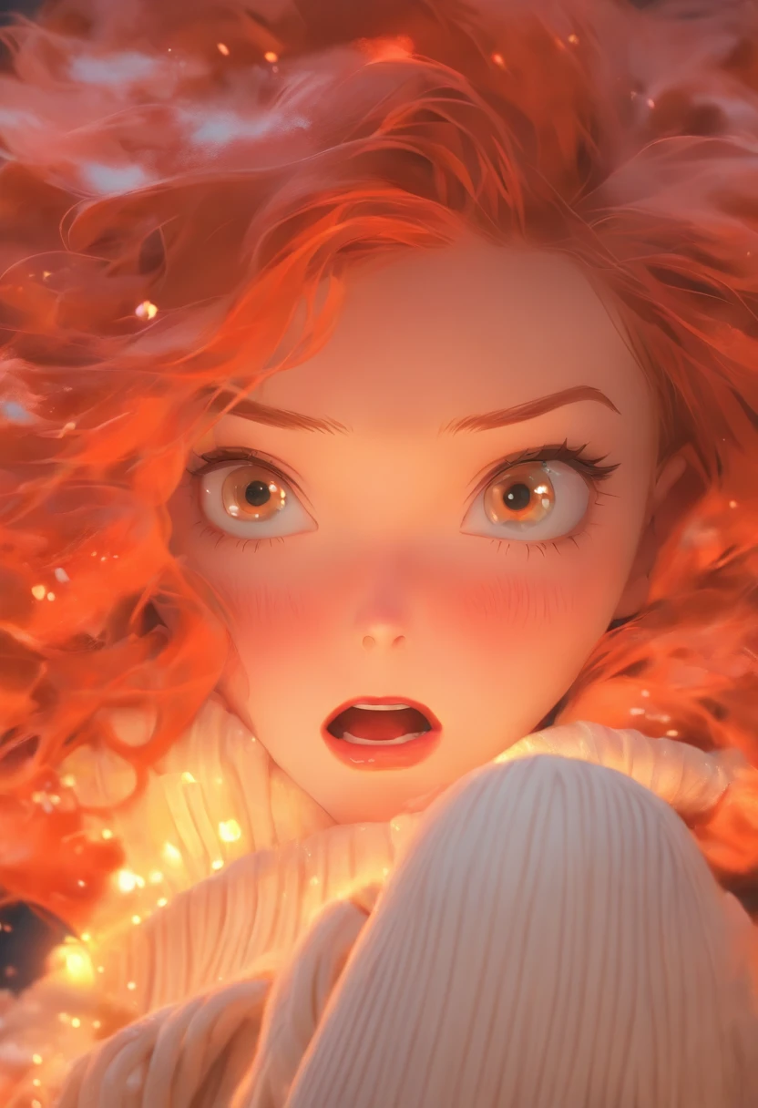 arafed woman with red hair and a white sweater covering her mouth, sadie sink, soft portrait shot 8 k, ellie bamber, ivory pale skin, monia merlo, with pale skin, pale-skinned, pale - skinned, ellie bamber fairy, pale glowing skin, very very very pale skin, pale woman, albino white pale skin, porcelain pale skin