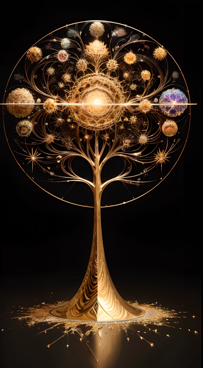 Beautiful symmetrical full body photo painted in oil with thick brushstrokes and wet paint, Fibonacci, golden ratio, melted wax, visible brushstrokes, surrounded by crystal spheres, 3D tessellation wireframe, neural graphic, neurons, tree of life, color, love, passion, oil on canvas, thick brushstrokes, insanely detailed, 8k uhd, masterpiece, artstation, surreal