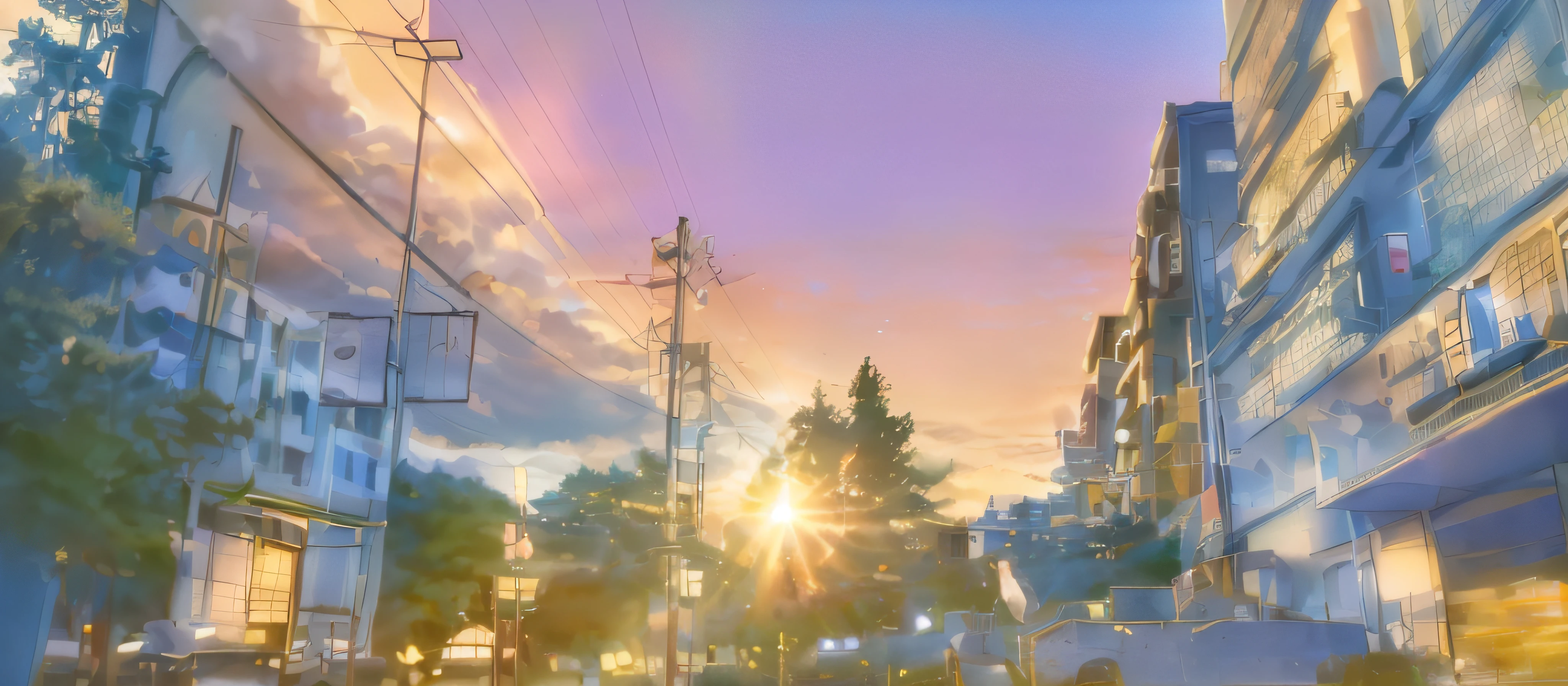(Best quality,4K,8K,A high resolution,Masterpiece:1.2),anime big breast,Beautiful detail building,Vibrant sunshine,Delicate sky and clouds,Picturesque street view,Japanese architecture