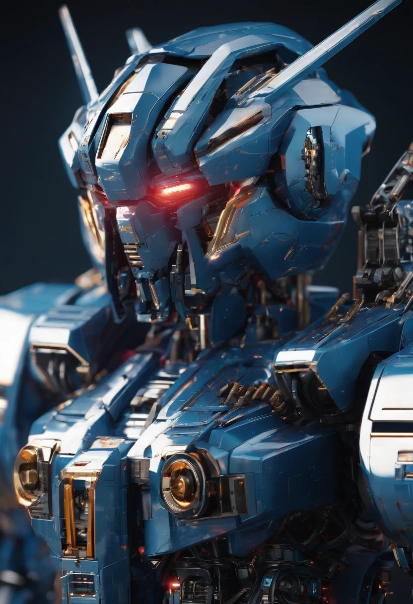 Gundam Mech , Science fiction, Front view, sense of science and technology, C4D, OC renderer, illusory engine, High detail, industrial design, 8K HD, Studio light, Retro