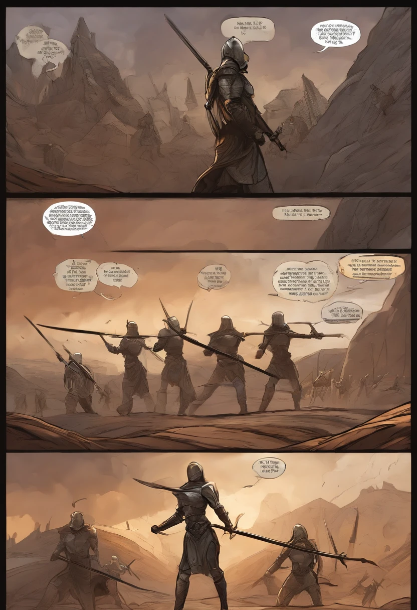 Comic Storyboard:1.8, comic strip_layout,"Young woman transforms into a heavily armed female warrior, holding a long sword, Fight monsters"， anatomy correct，Metal armor，Fantasy, Ethereal, (isolation:1.1), (glaze:1.1), (reflective light:1.2), glass, polygon, ultra-detailliert, Convoluted, oil on canevas, Dry brush, (surrealism:1.1), (uneasy:1.1), Enhanced Detail., 32K ，hyper HD，Comic Style Panel Layout, Voice bubbles, english text, Hand-drawn audio stickers used in cartoons.