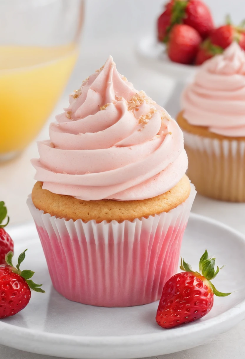 A strawberry lemonade cupcake with cookie cream