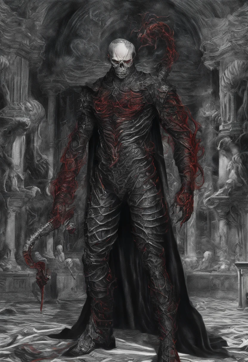 One body is full of black and red domineering armor，The clothes burst，Expose muscles，Countless tentacles stick out from the back，Tall, mighty and domineering，The pupils turn red，The whites of the eyes turn black，Black skin，Humanity，male people，chineseidol，The muscles are full，Age 18，height 190cm，Handsome，Wear red sneakers，white legwear，Black short sleeves，red long sleeve，Evil laughter，The hairstyle is a small airplane head