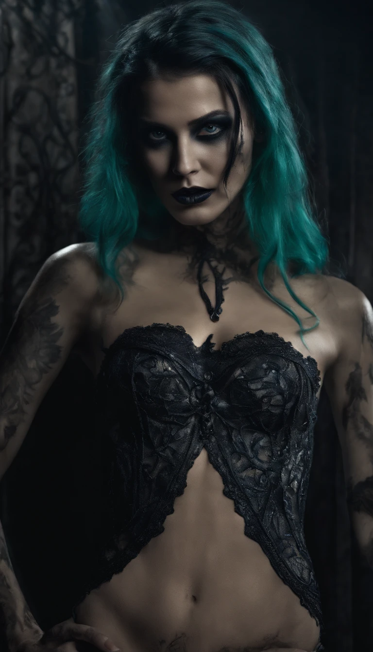 obra-prima inspirada em hellraiser, h. P. Lovecraft e Evil Dead 2013, realista de corpo inteiro ((corpo duro perfurado)) fotografia de duas jovens magras malvadas, No clothes skinny skinny young two evil females with pierced hard body ((two skinny young skinny young female evil, corpo inteiro perfurado)), decomposition, Dark black liquid of the decomposing body, 12k resolution, body full of two cute young skinny scary scary evil female psycho monster young bat with bright translucent pale ghostly dark evil skin hugging close without clothes decadent black-blue liquid body with piercing, very intricate facepaint scary bodypaint full pierced with dark liquid out, Detailed bright ghostly dark liquid coming out of the eyes, emo magro maluco maluco, cabelo escuro azul claro e verde claro, e o mal assustador perverso sorriso azul, cena sombria escura em casa assombrada muito assustadora, ultra-detalhado, ((arte sombria)), Pântano of horror, whole body view, head to toe, UhD