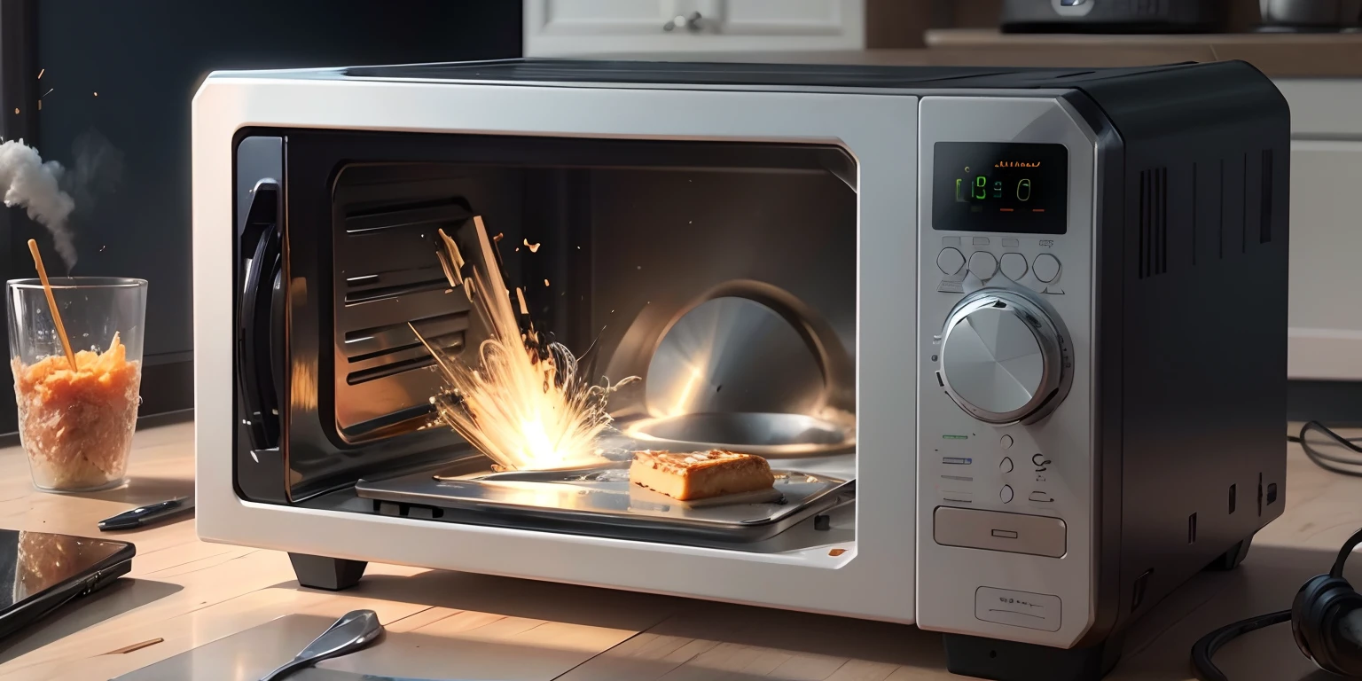 A phone being destroyed in the microwave. sparks