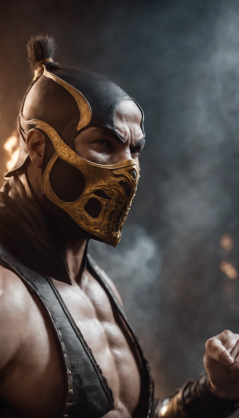 mortal kombat character concept super strong, muscular, ABS, 35mm lens, photography, ultra details, HDR, UHD, 8K