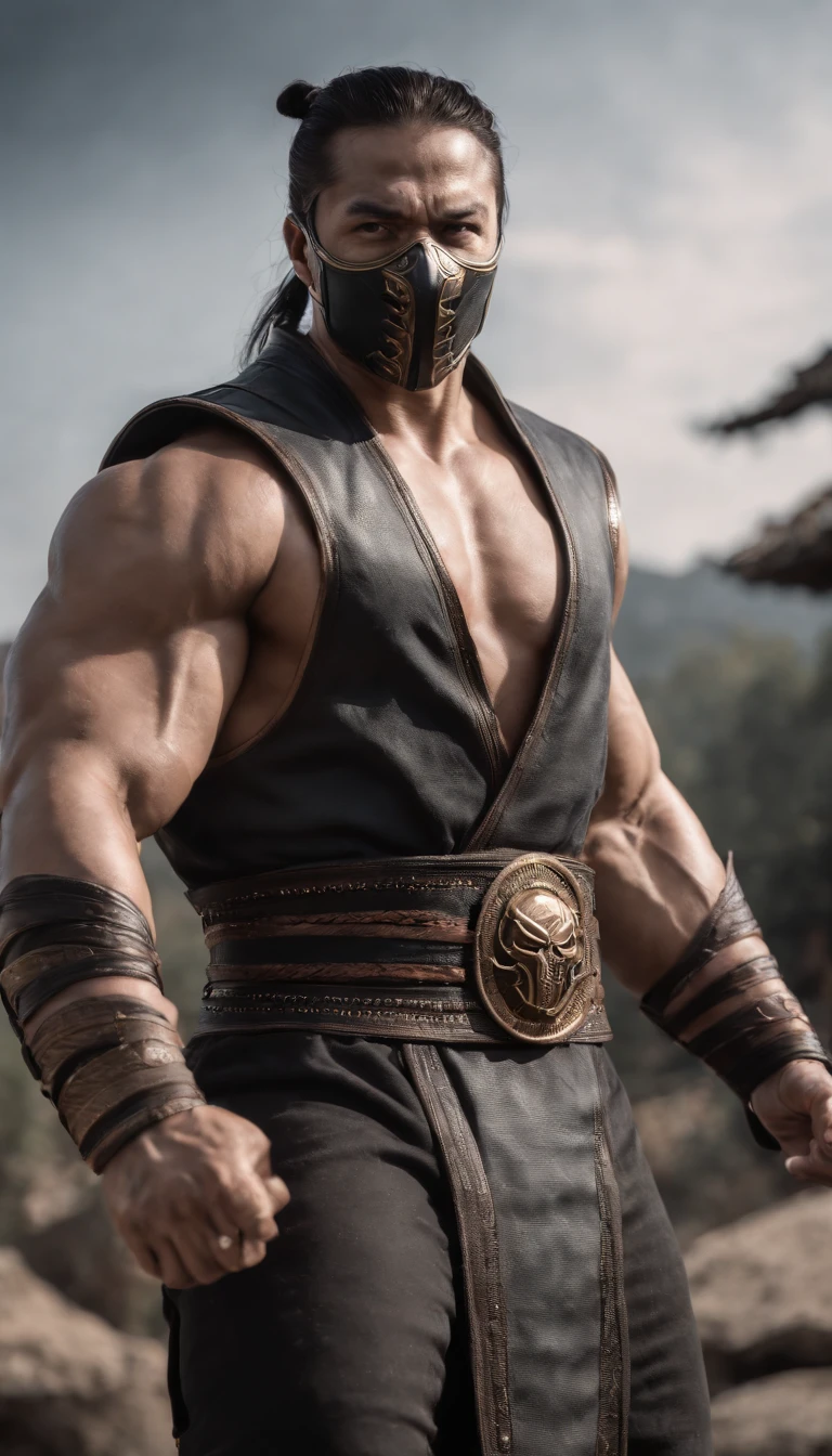 mortal kombat character concept super strong, muscular, ABS, 35mm lens, photography, ultra details, HDR, UHD, 8K