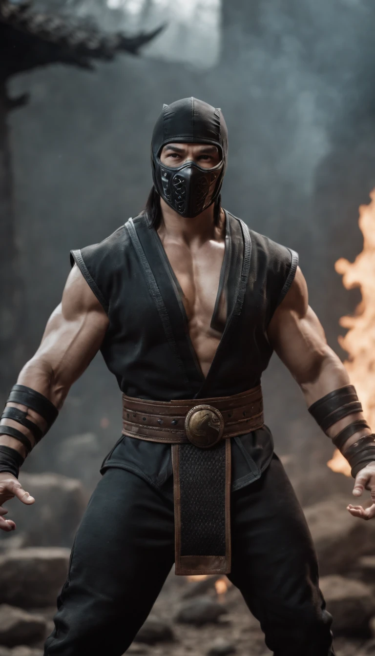 (((Cover your nose and neck with black cloth)))、Japanese men、((Sweating profusely))、(((Distention of the crotch area)))、Fromside、(((fighting stance)))、((Sleeveless ninja jacket))、(((Ninja Pants)))、(((Ninja Tabi)))(Arm tattoo)、Muscular、(Glowering look、looking at viewer、big eyes、furious)、((Bamboo grove)、sidecut Spiky hair、16 years old、((full body))、 Detailed Background, The finer details、Real、3K、Highest quality
