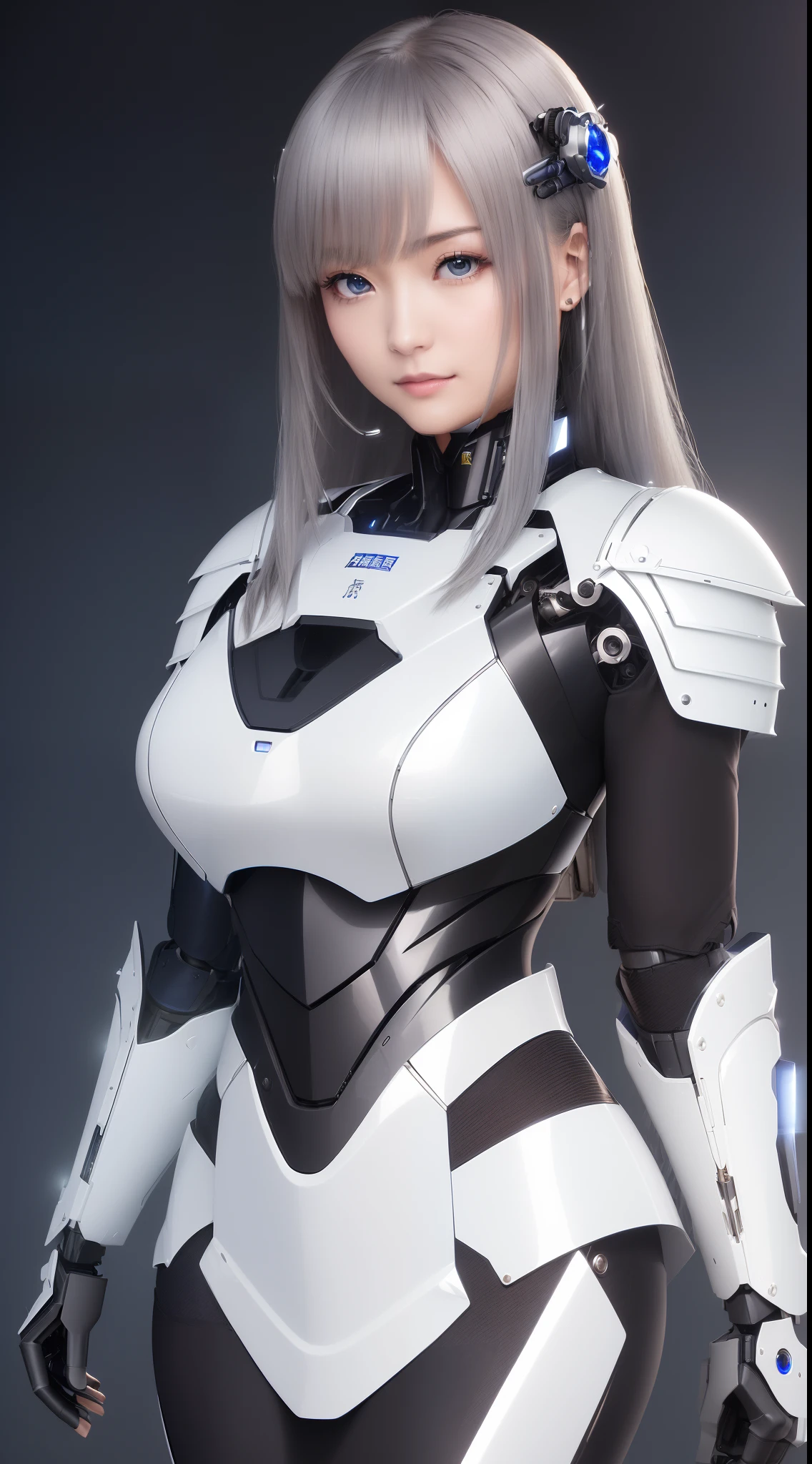((masutepiece)), ((top-quality), high quarity、ultra-definition, Realistic, (Ultra-fine face)、fulcolor 、scientific fiction、One beautiful robot police woman、Robot Police、(Mechanical joints)、Machine body、(Parts of the machine)、Thick wire joints、White porcelain mechanical armor、(Curvaceous face)、deadpan、straight haired、((Electronic substrate))、Peeling armor