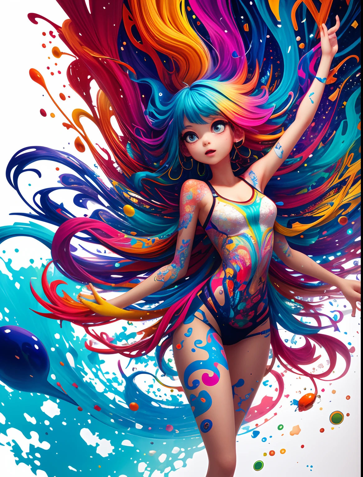 Masterpiece, Best Quality, 1Girl,  upper half body, splashing, Abstract, Psychedelic, Sy3, BAPV