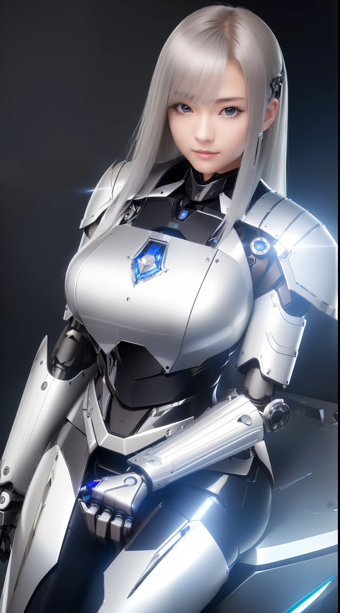 ((masutepiece)), ((top-quality), high quarity、ultra-definition, Realistic,  (Ultra-fine face)、fulcolor 、scientific fiction、One beautiful robot police woman、Robot Police、(Mechanical joints)、Machine body、(Parts of the machine)、Thick wire joints、White porcelain mechanical armor、(Curvaceous face)、deadpan、straight haired、((Electronic substrate))、Peeling armor