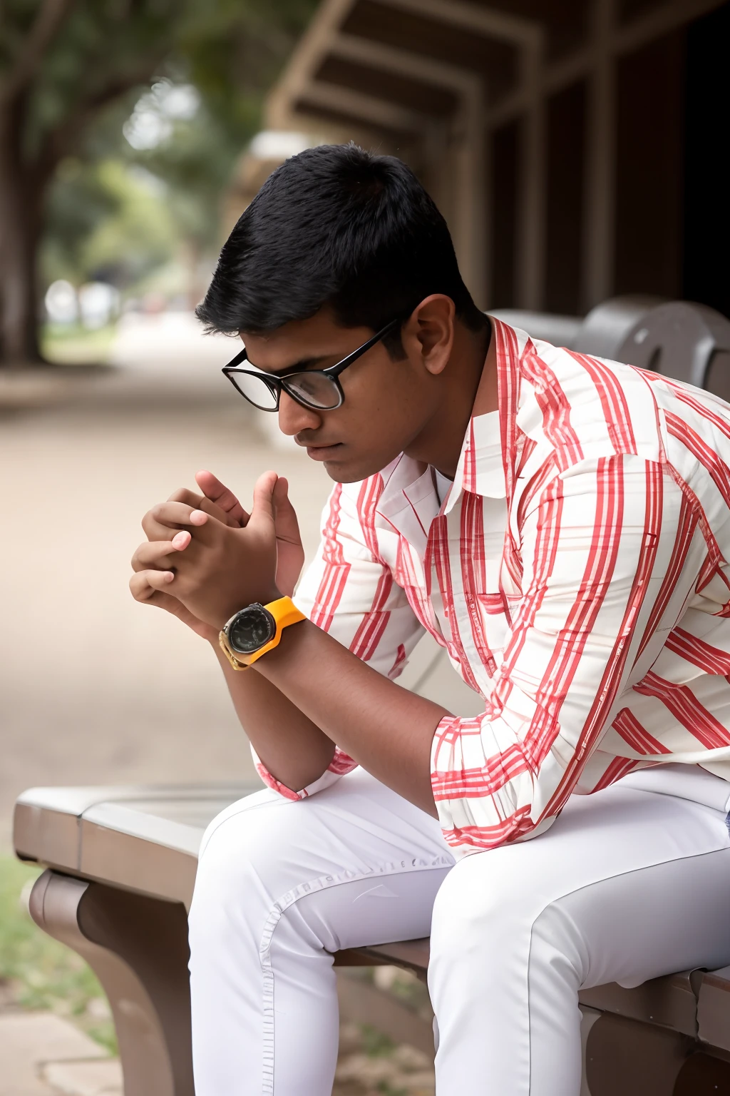 araffe man sitting on a bench with his hands clasped, praying, deep in thought, jayison devadas, taken with sony alpha 9, age boy, candid picture, taken with canon 8 0 d, with a cool pose, shot on sony a 7, taken with canon eos 5 d mark iv, taken with sony a7r camera