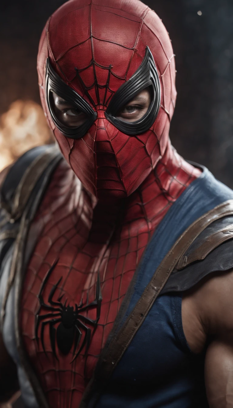 mortal kombat Spider-Man character concept super strong, muscular, ABS, 35mm lens, photography, ultra details, HDR, UHD, 8K