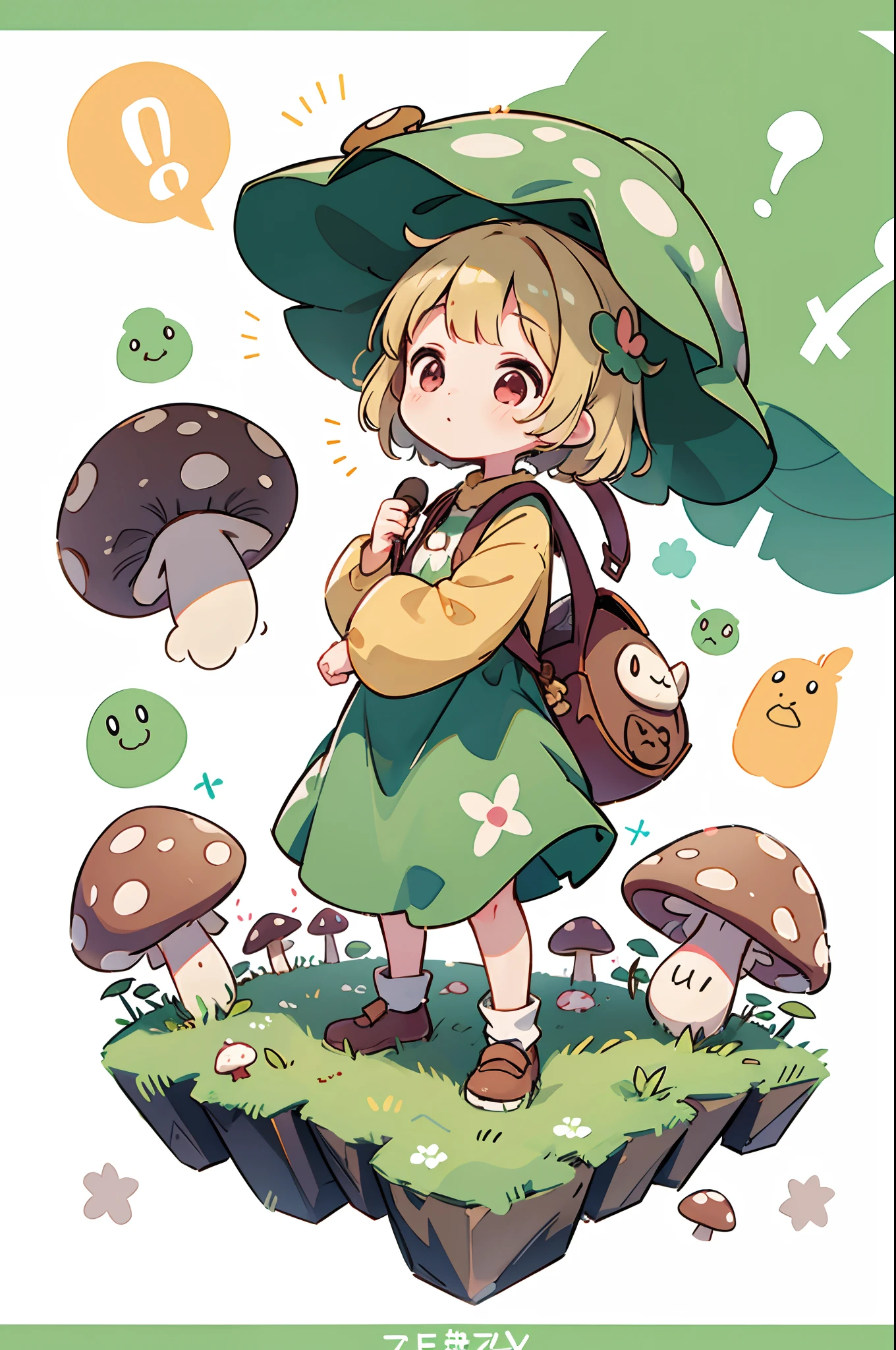 digitalart、Personification of the mushroom spirit、Yuru Chara Style、The hat is characteristic、Laugh、Wearing a bell