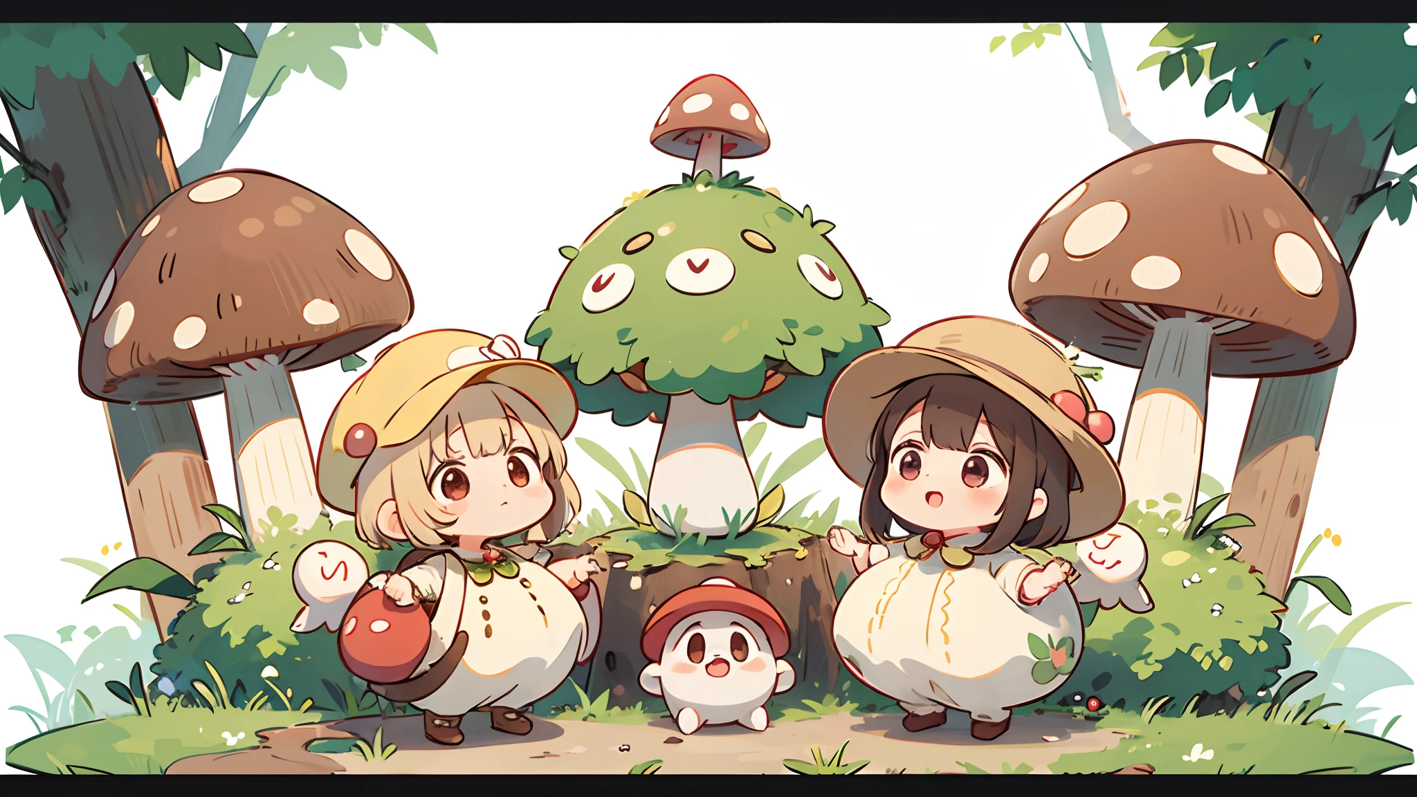 digitalart、Personification of the mushroom spirit、Yuru Chara Style、The hat is characteristic、Laugh、Wearing a bell
