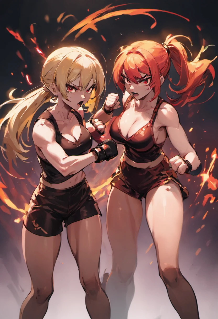 2girls,(Fighting stance,Face punch),Face to face,angry,