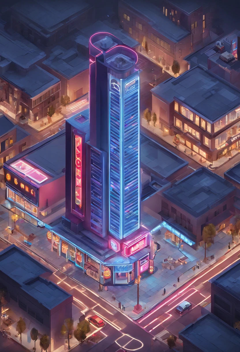 Isometric, overlooking 45 degrees, SLG game building, single building, ktv nightclub, gray background, concept art, Octane rendering